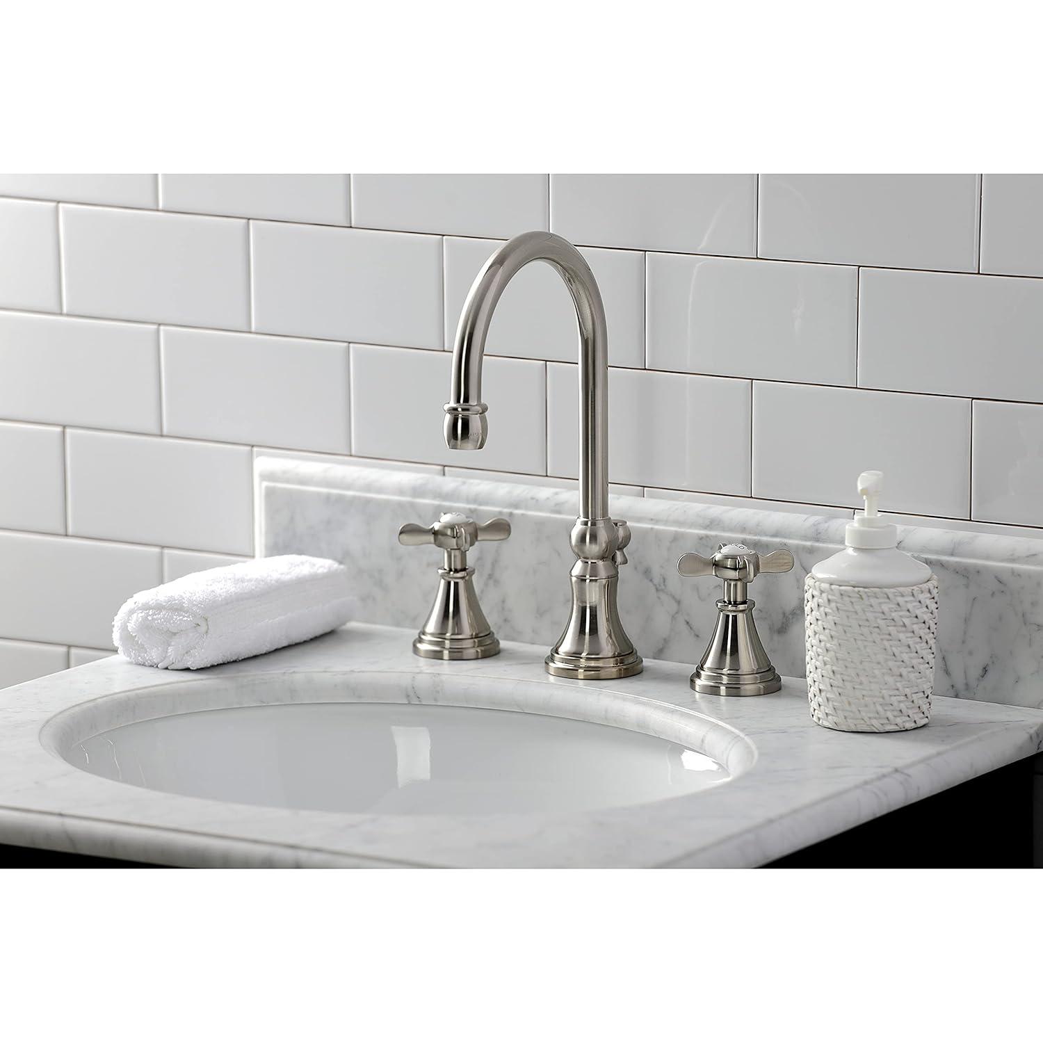 Kingston Brass Kingston Brass Essex Two-Handle 3-Hole Deck Mount Widespread Bathroom Faucet with Brass Pop-Up Drain KS2988BEX