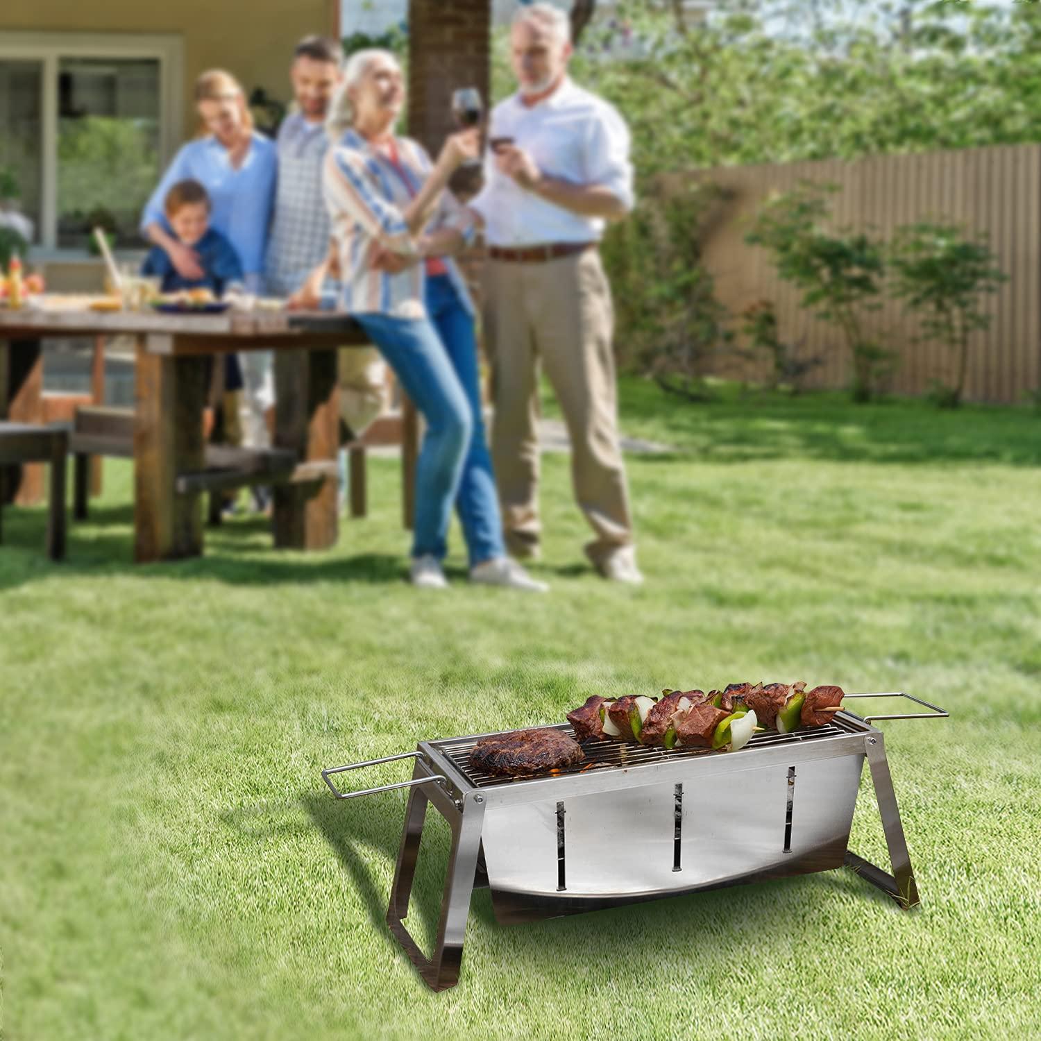 Fire Sense Foldaway Charcoal Grill, Stainless Steel ,Charcoal Grate & Carry Bag Included