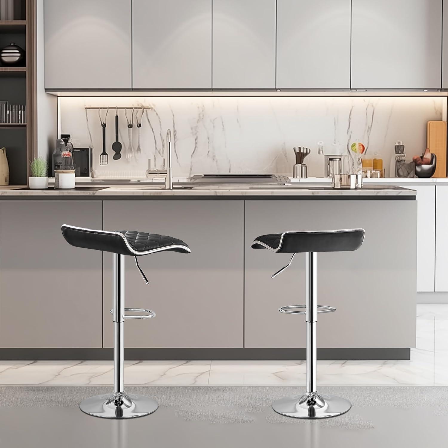 VECELO Adjustable Swivel Bar Stools, Set of 2 Modern Counter Height Bar Chair with Footrest, Black