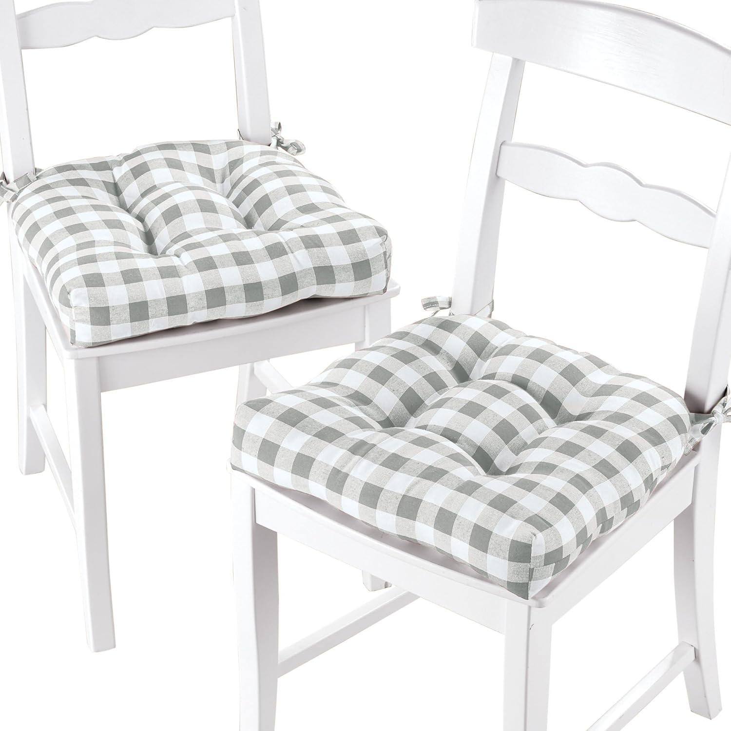 Kate Aurora Set of 2 Country Farmhouse Plaid Stain/Water Resistant Chair Cushions - Gray
