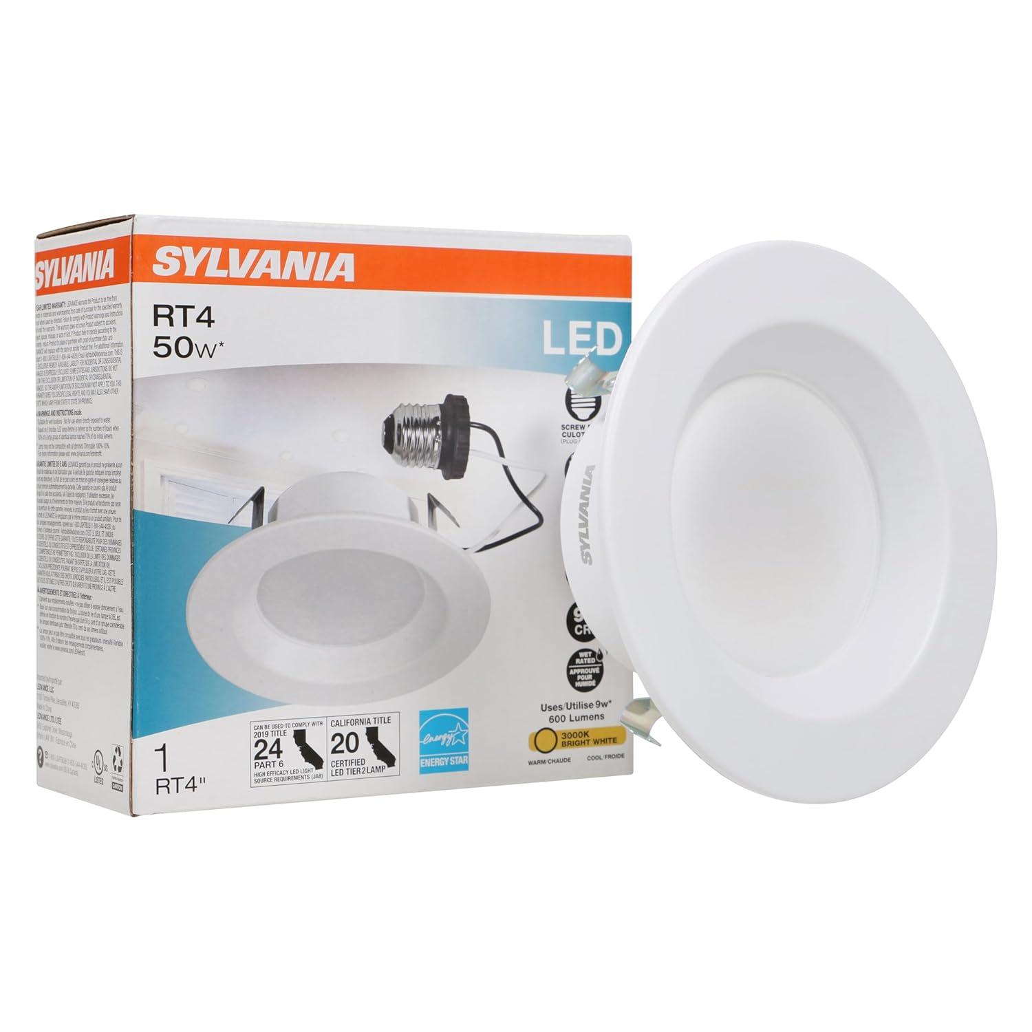 Sylvania LED/RT4/600/930/FL80 4"  LED Recessed Downlight Kit, 4", Medium Base, 3000K, 600 Lumens, Replaces R30.