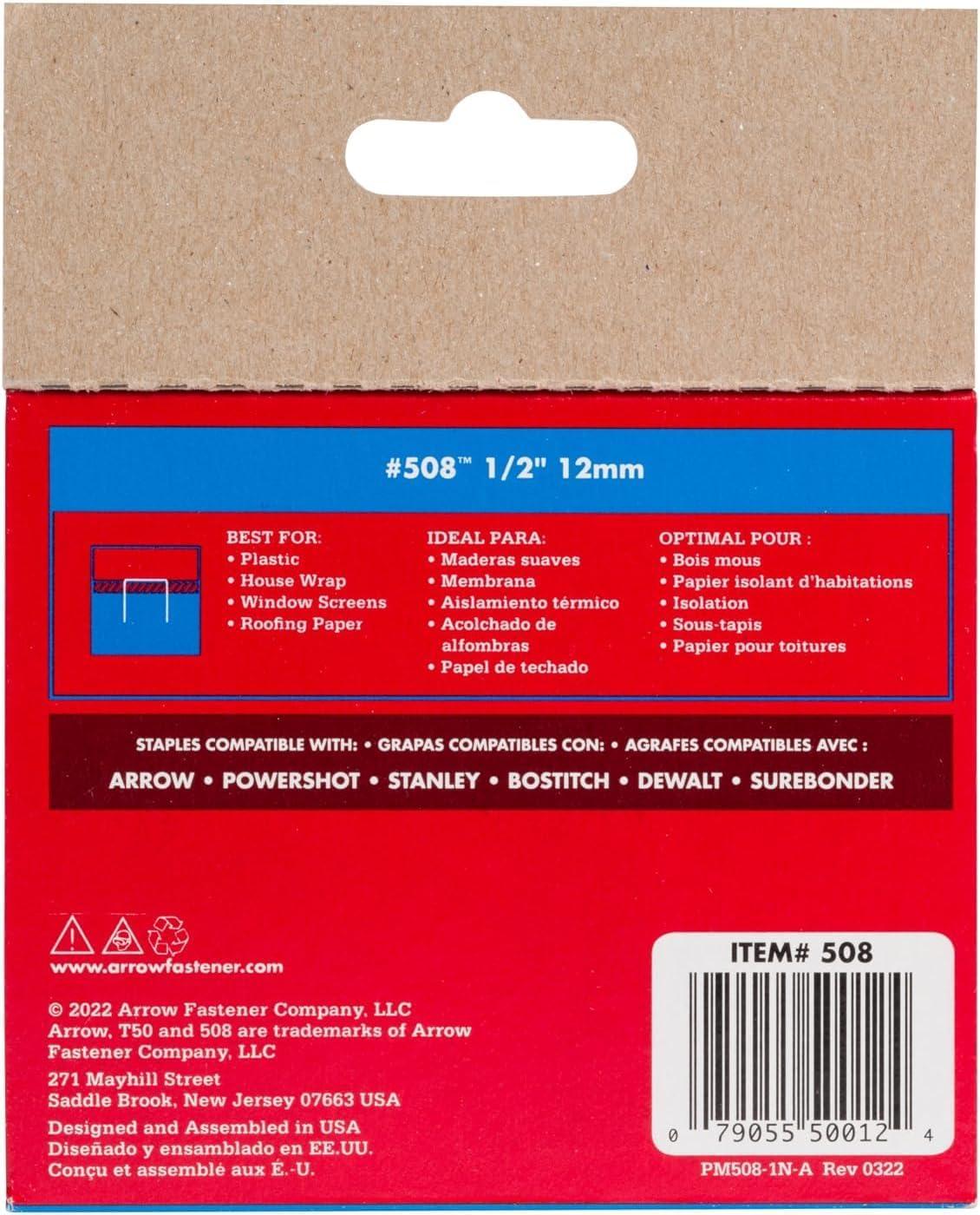 Arrow 508 Heavy Duty T50 1/2" Leg Length, 3/8" Crown, Staples, Heavy Duty, for General Repairs, DIY, Home Improvement, New