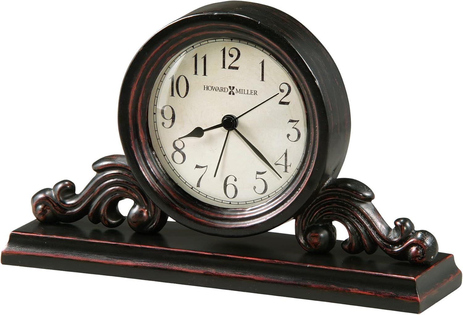 Bishop Traditional Analog Solid Wood Quartz Movement / Crystal Tabletop Clock with Alarm in Worn Black