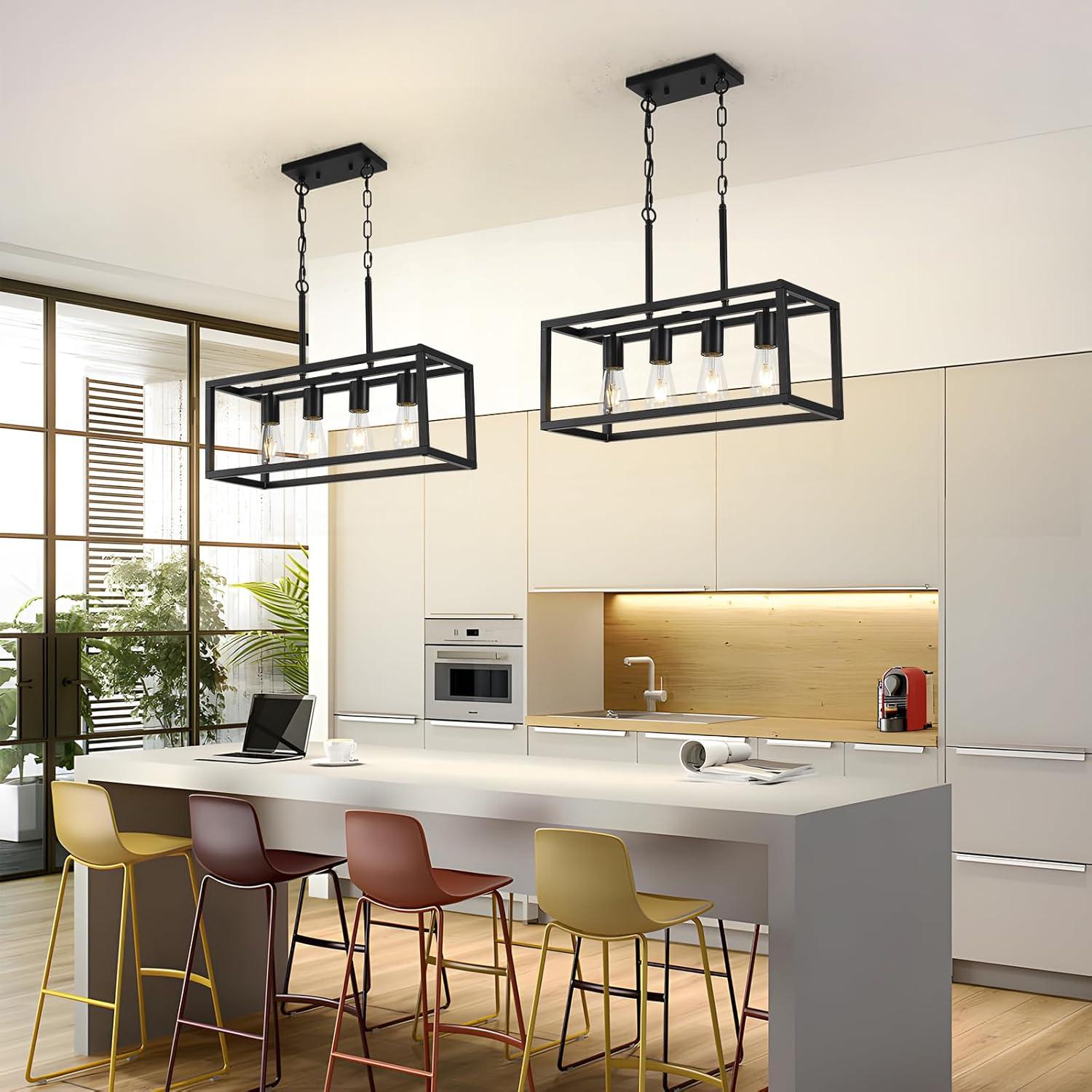 Black Metal 4-Light Cage Kitchen Island Pendant