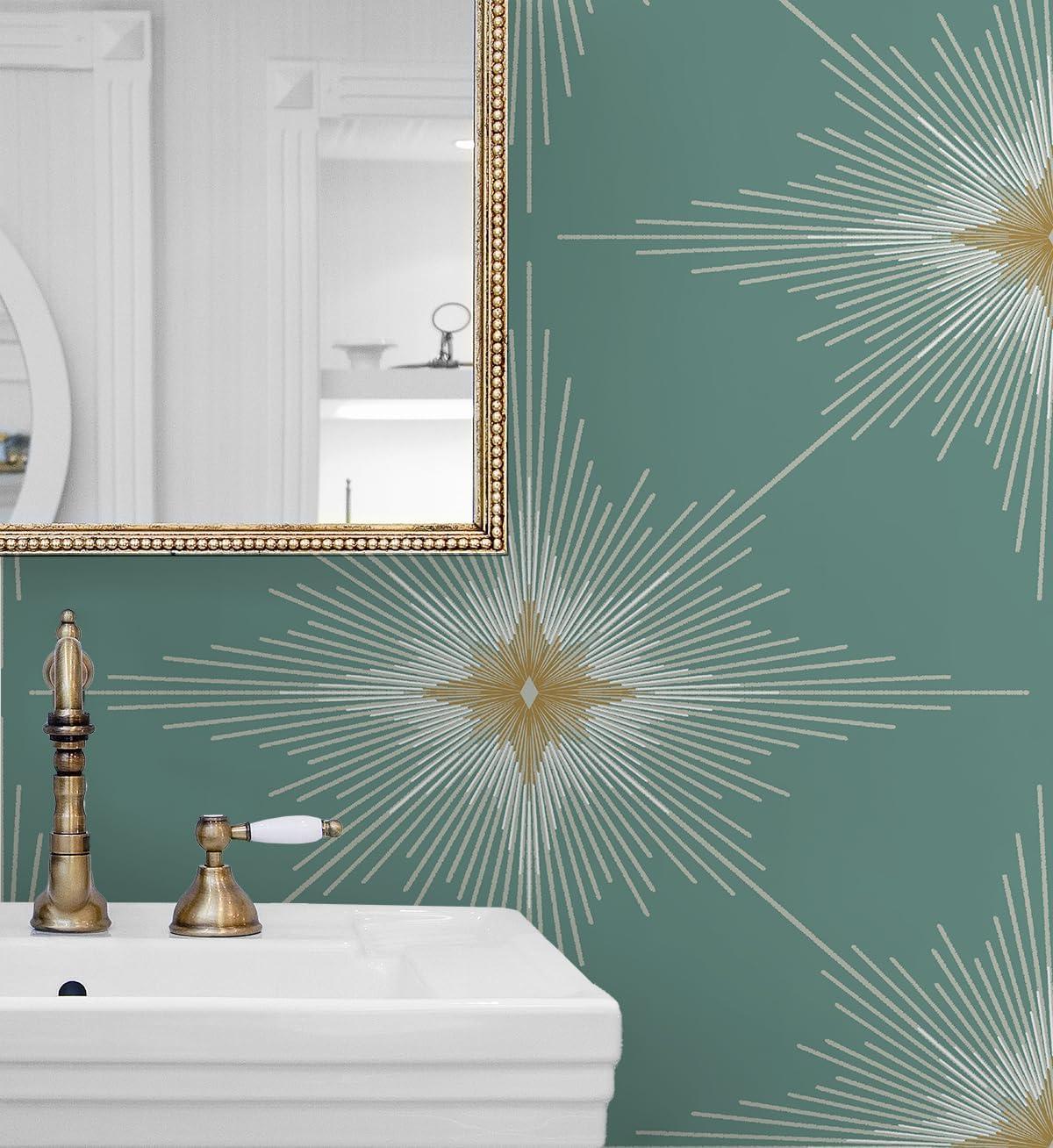 Seabreeze Blue Green Vinyl Geometric Peel and Stick Wallpaper