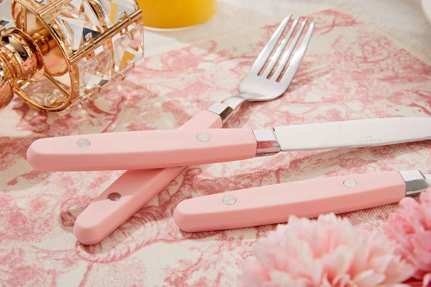 ANNOVA Silverware Set Stainless Steel Cutlery Color Handle With Rivet/Retro Flatware (Light Pink, 20 Pieces)