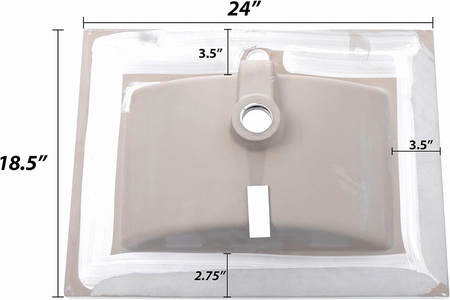 24" White Ceramic Rectangular Undermount Bathroom Sink