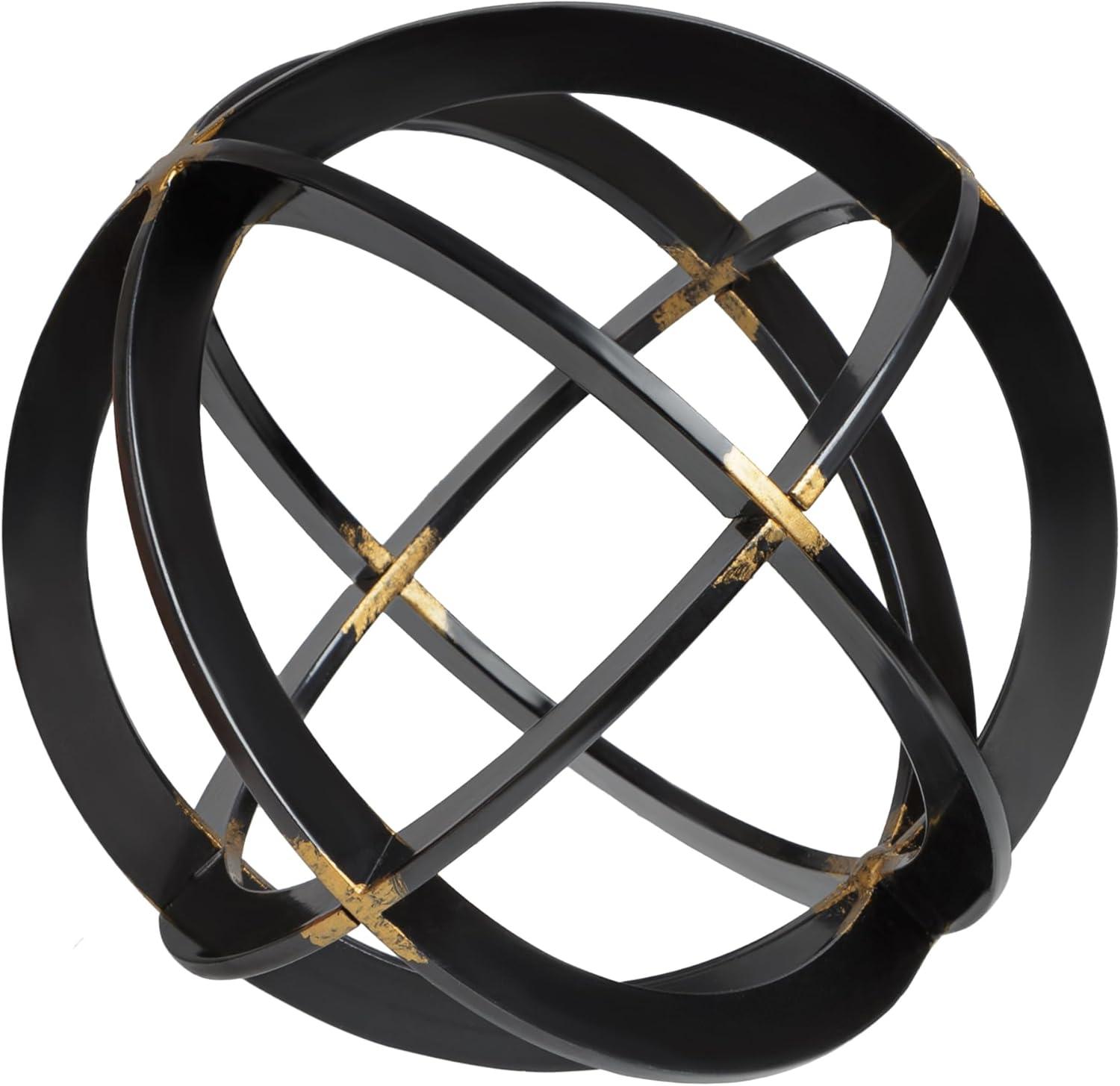 Black and Gold Hand Painted Metal Decorative Sphere