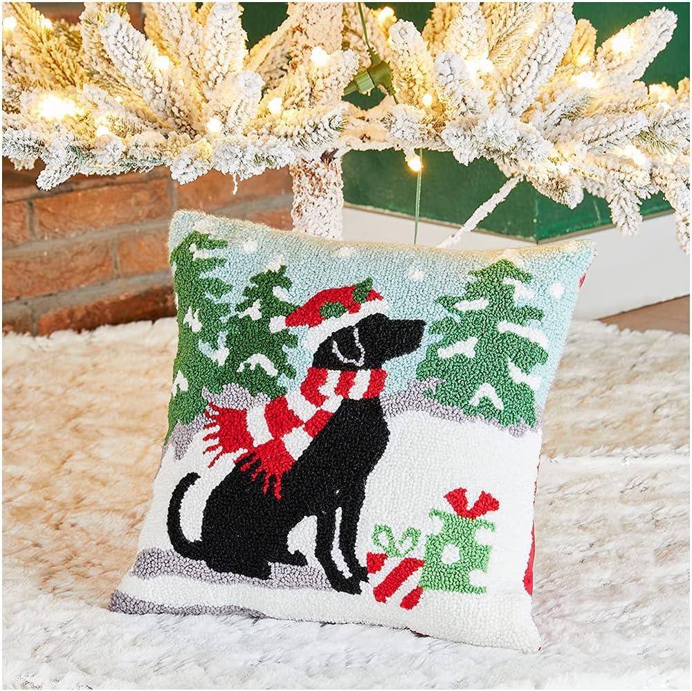 Nordic Christmas Dog Pattern Knit Throw Pillow