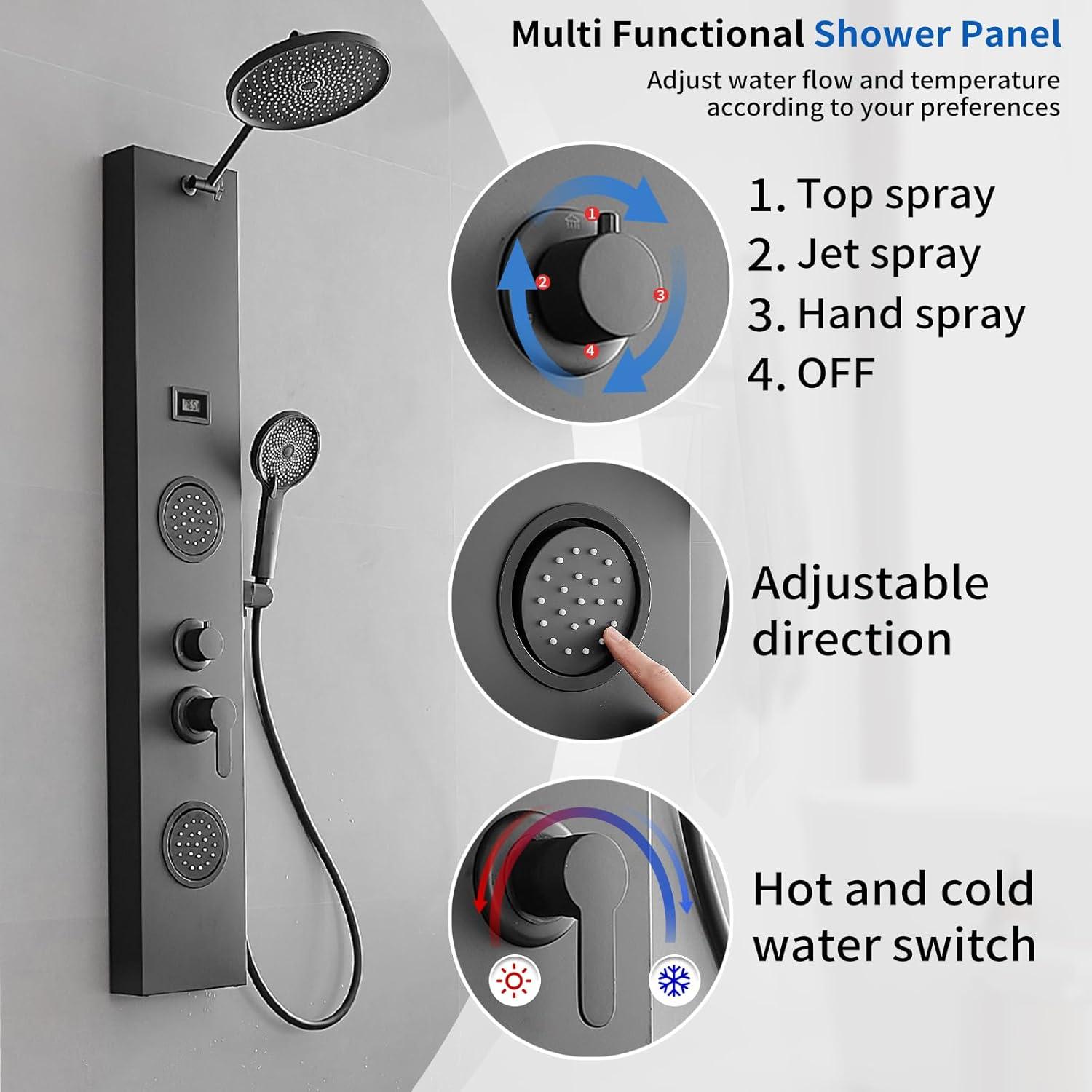 BWE 2-Spray Rain Shower Tower Shower Panel System with Rainfall Shower Head and Shower Rod