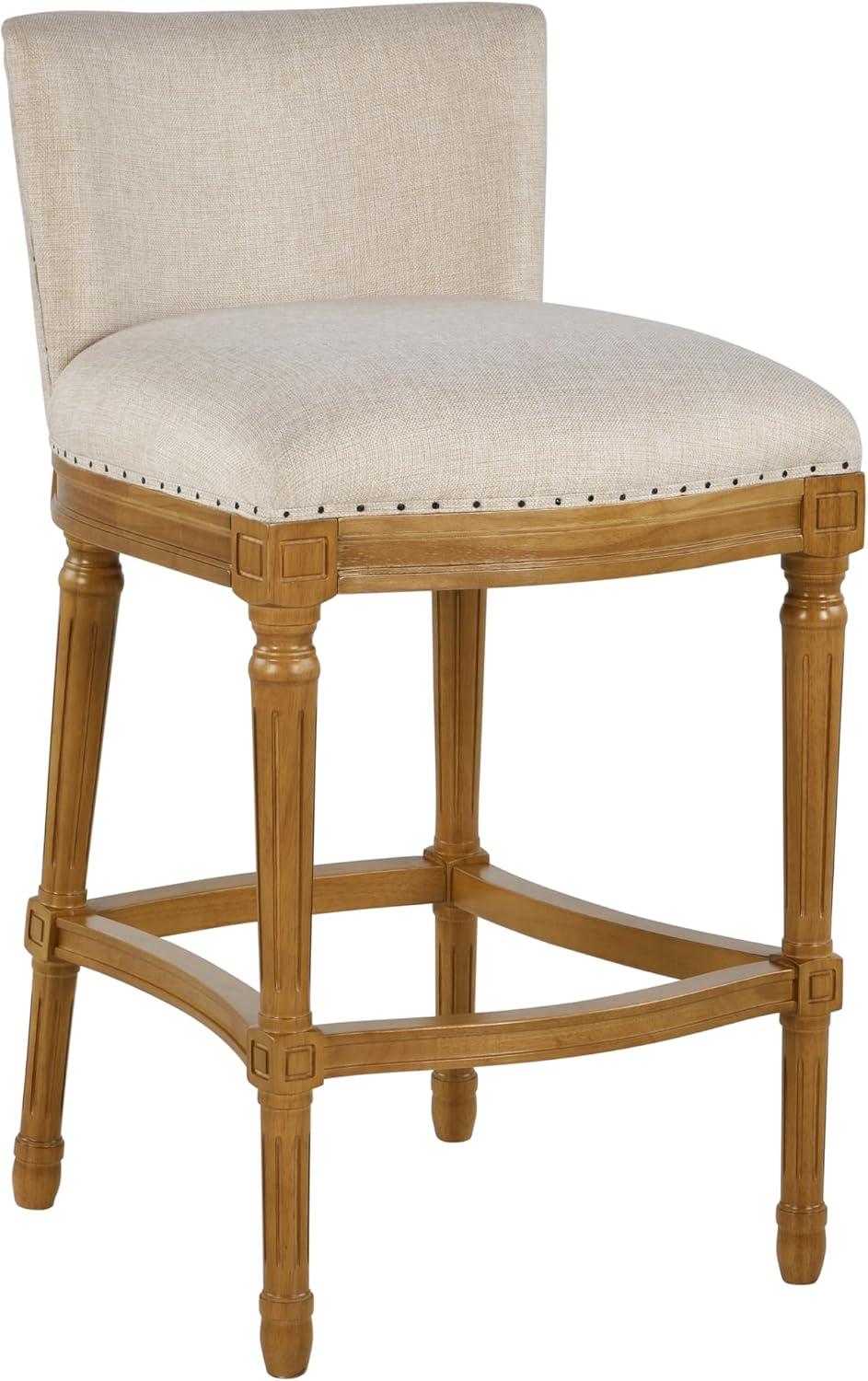 Francesca Tan Linen Cushioned Counter Height Stool with Oak Frame