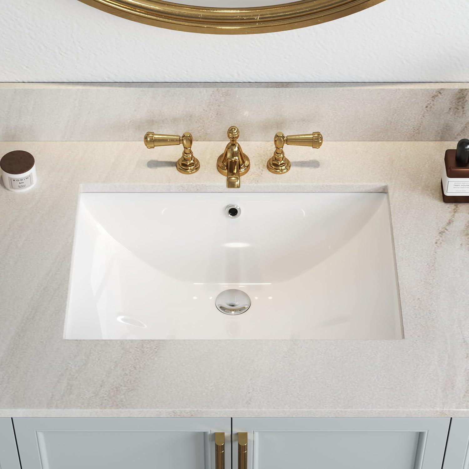 23.6" X 15.7" Rectangular Vitreous China Undermount Bathroom Sink with Overflow Hole，Modern White Square Vessel Sinks