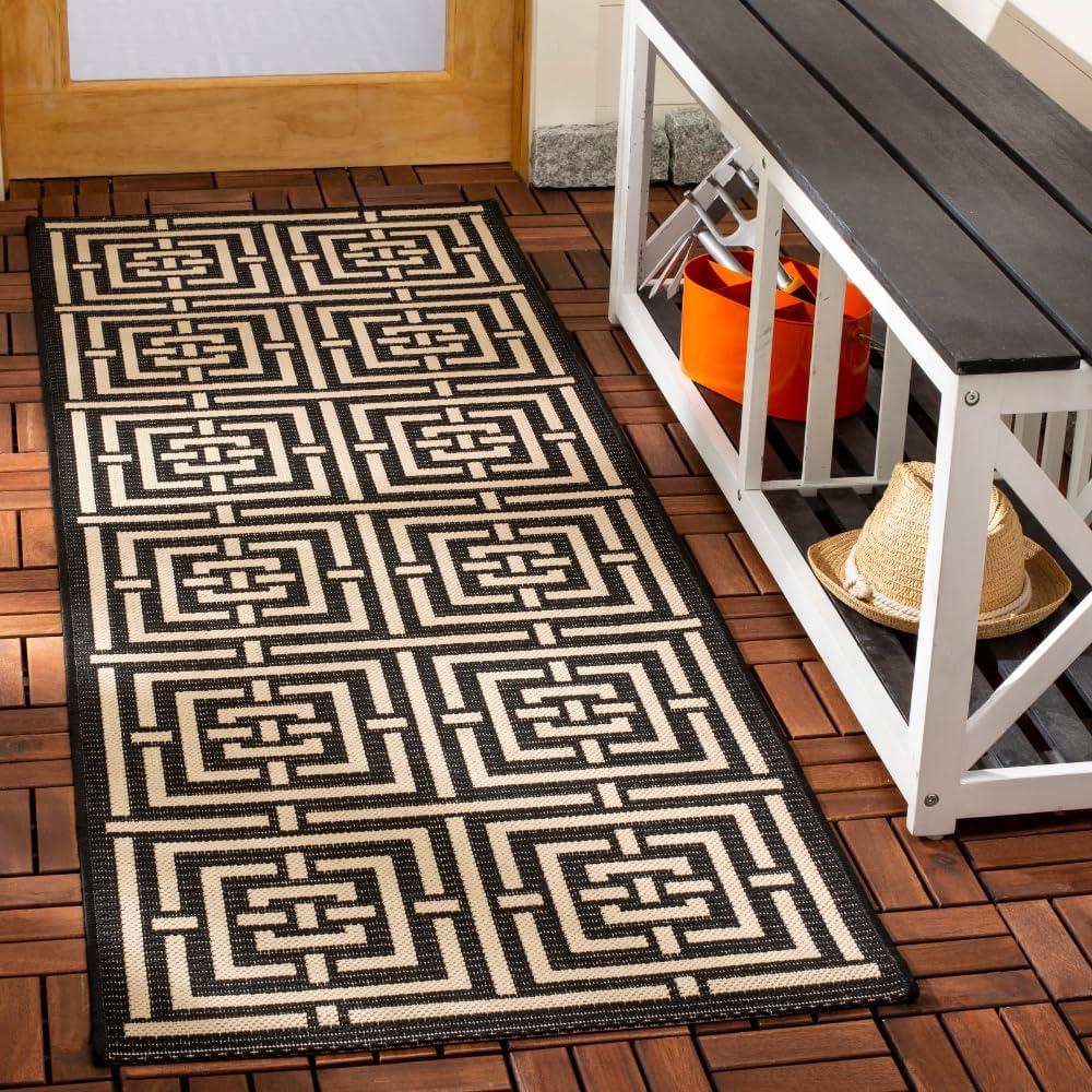 Courtyard CY6937 Power Loomed Indoor and Outdoor Runner Rug - Black/Bone - 2'3"x6'7" - Safavieh