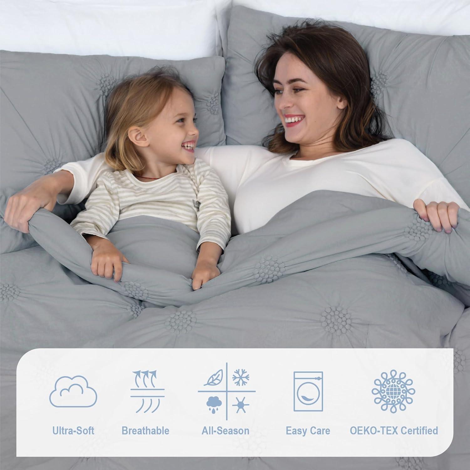 Swift Home Supreme Microfiber Floral Pintuck Microfiber 3-Piece Comforter Set