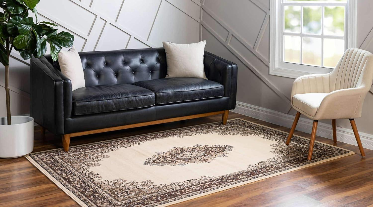 Rugs.com Amaya Collection Rug – 6' x 9' Ivory Medium Rug Perfect For Bedrooms, Dining Rooms, Living Rooms