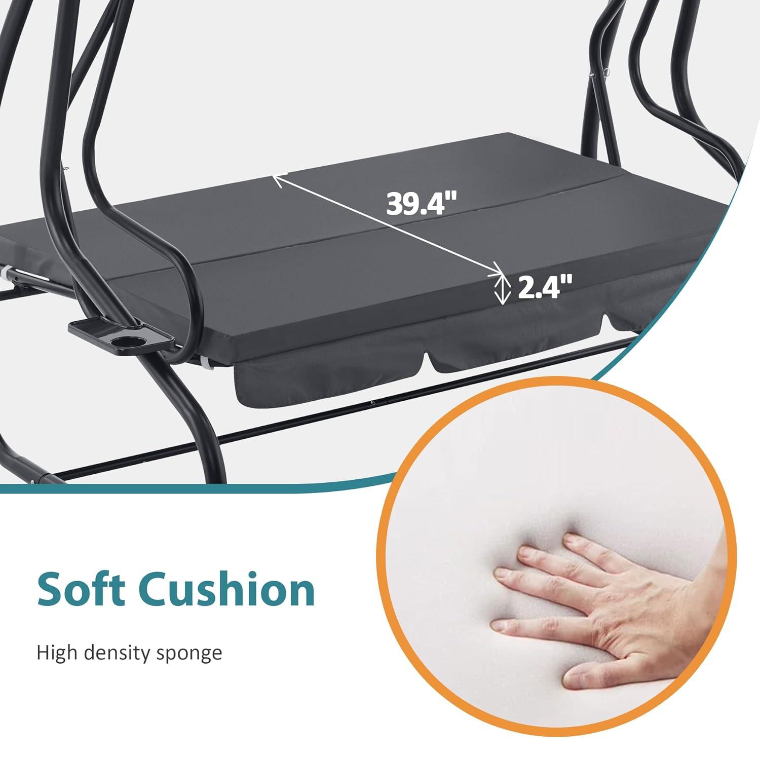 MCombo 3 Seat Patio Swing Chair, Outdoor Swing with Adjustable Canopy, Porch Swing