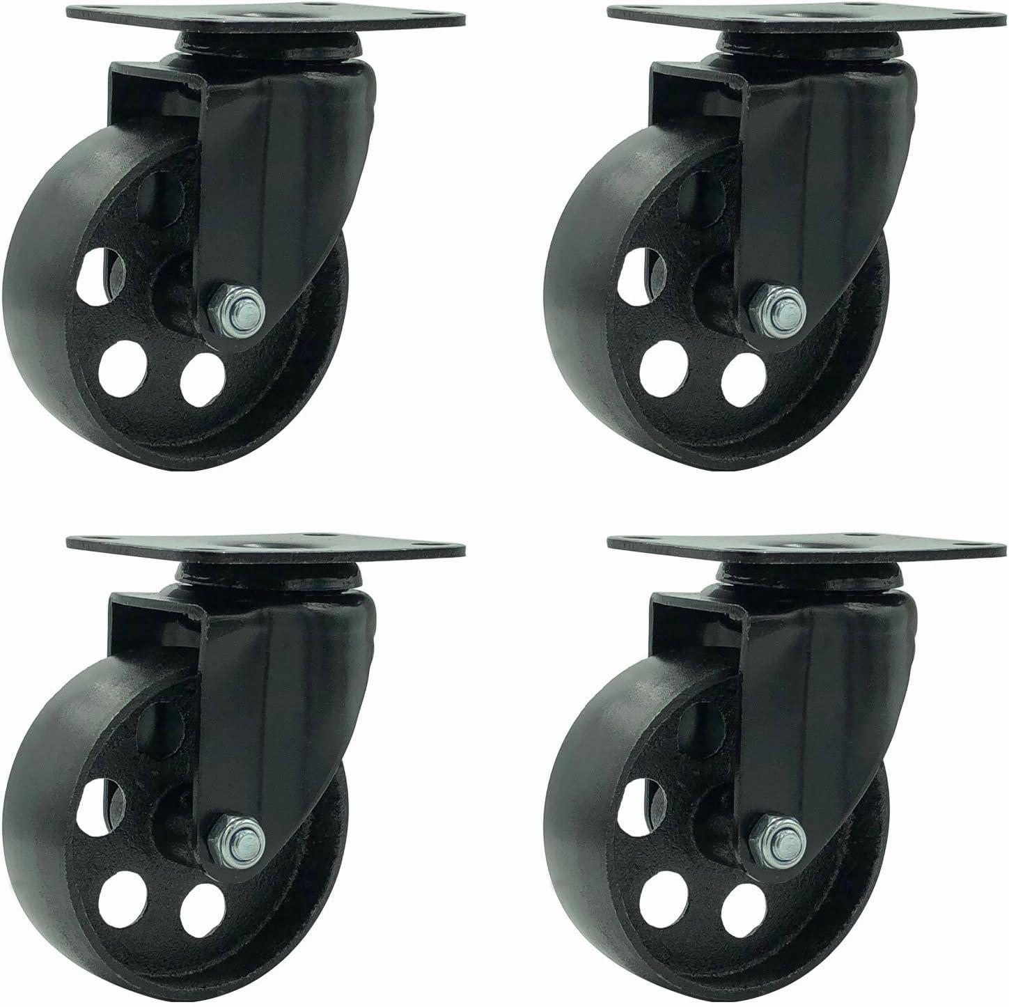 Heavy Duty Black Steel Swivel Plate Caster Wheels 3.5"