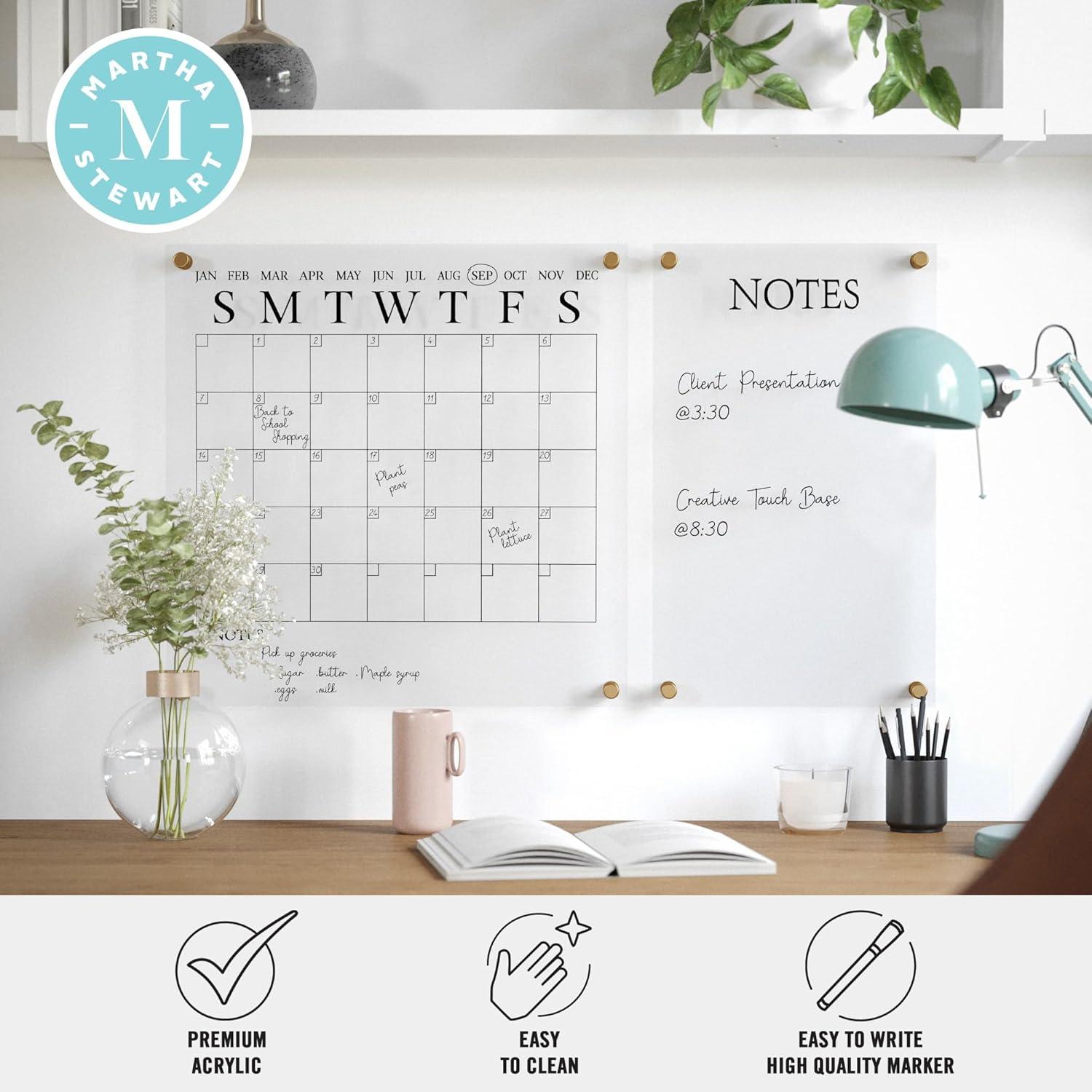 Thomas Martha Stewart Acrylic Wall Calendar and Notes Board with Marker and Mounting Hardware