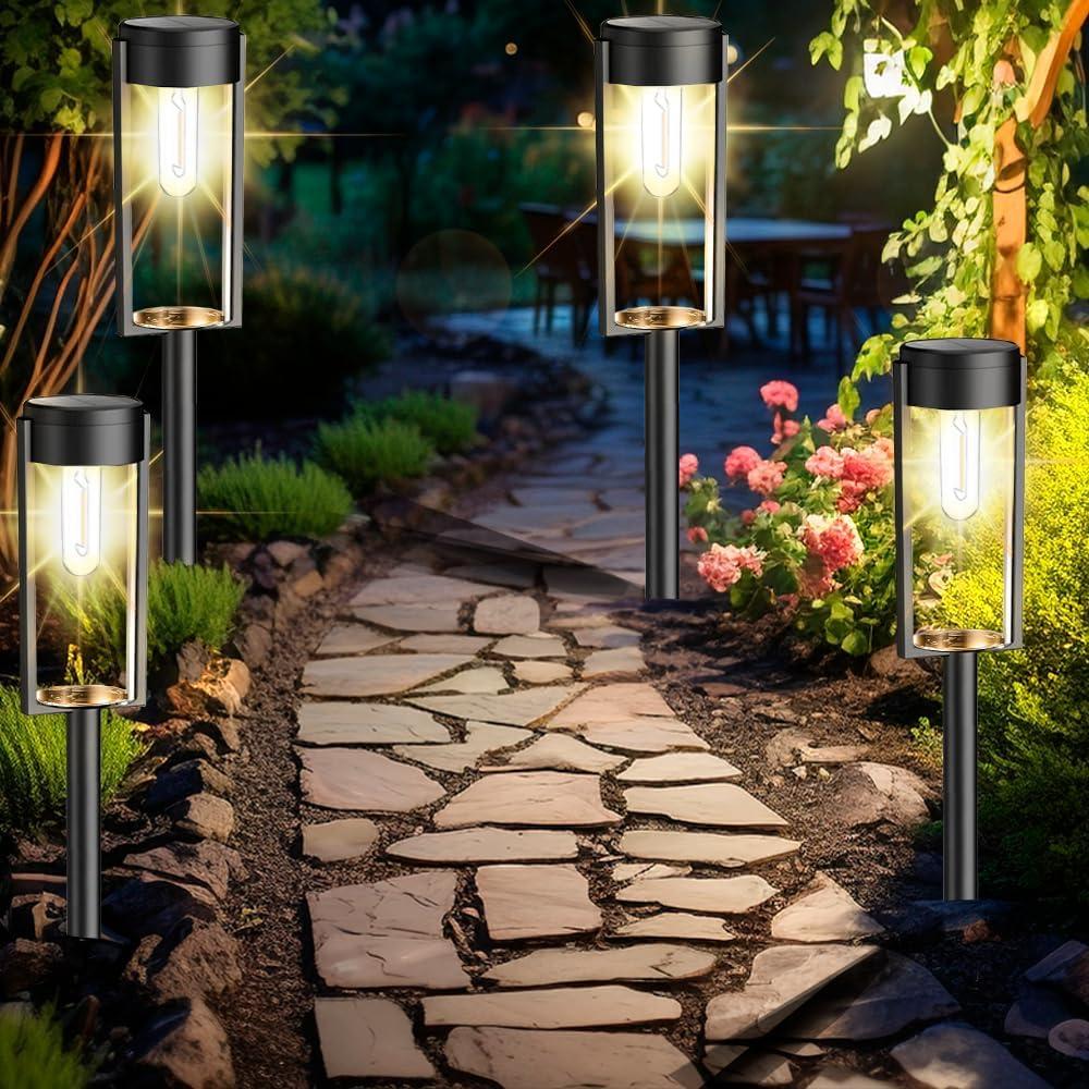 BITPOTT Solar Garden Lighting 8Pack Edison Bulbs Solar Powered Outdoor Pathway Light for Driveway