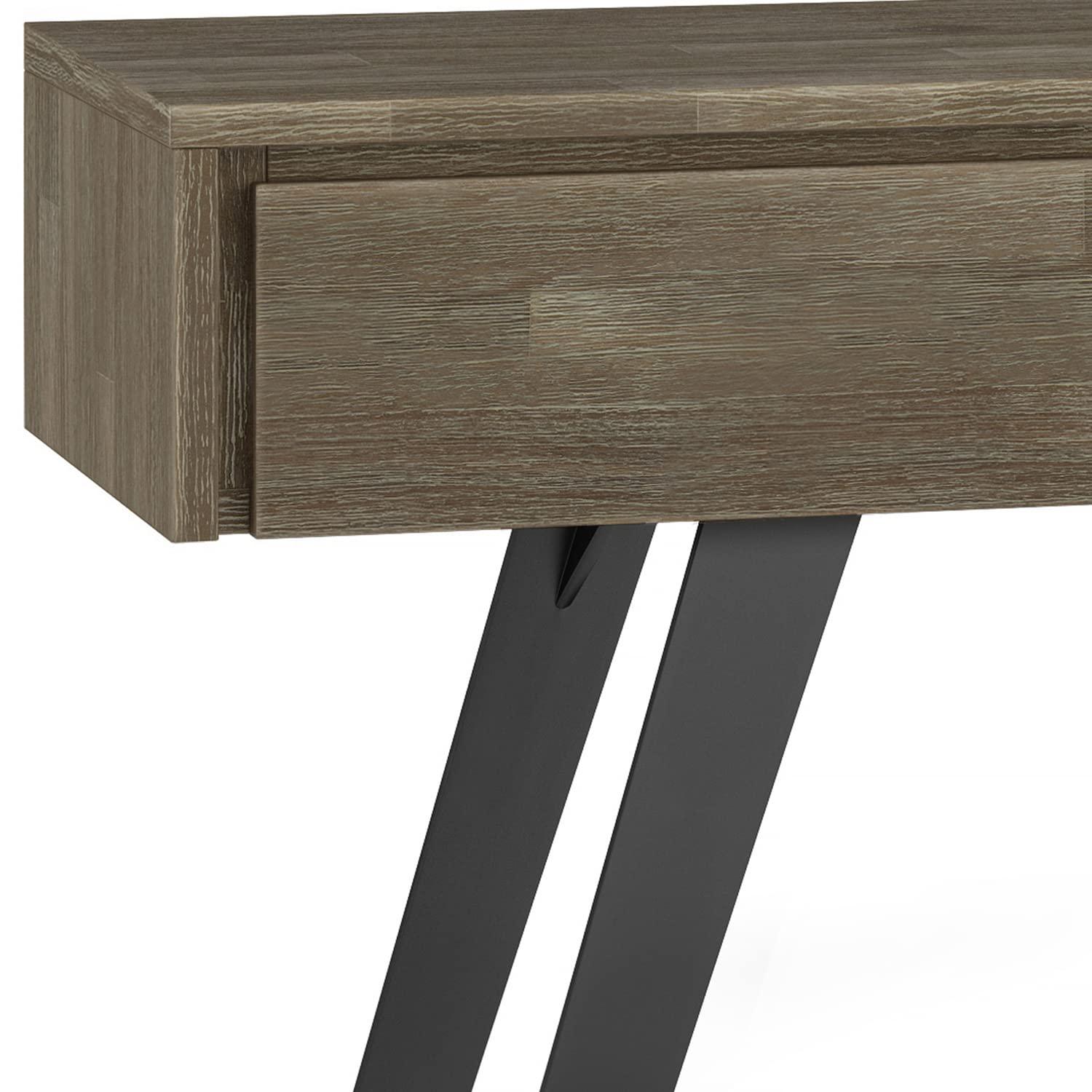 Lowry 60"W Solid Wood Modern Industrial Storage Console Table with 3 Storage Drawers and Metal Legs