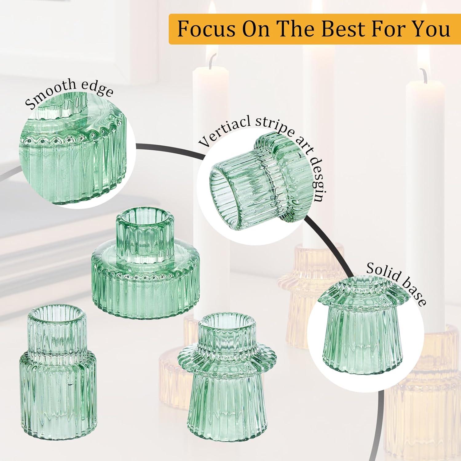 Taper Glass Candlestick Holders Tealight Candle Holders for Table Centerpieces, Wedding Decor and Dinner Party (6 Pcs, Green)