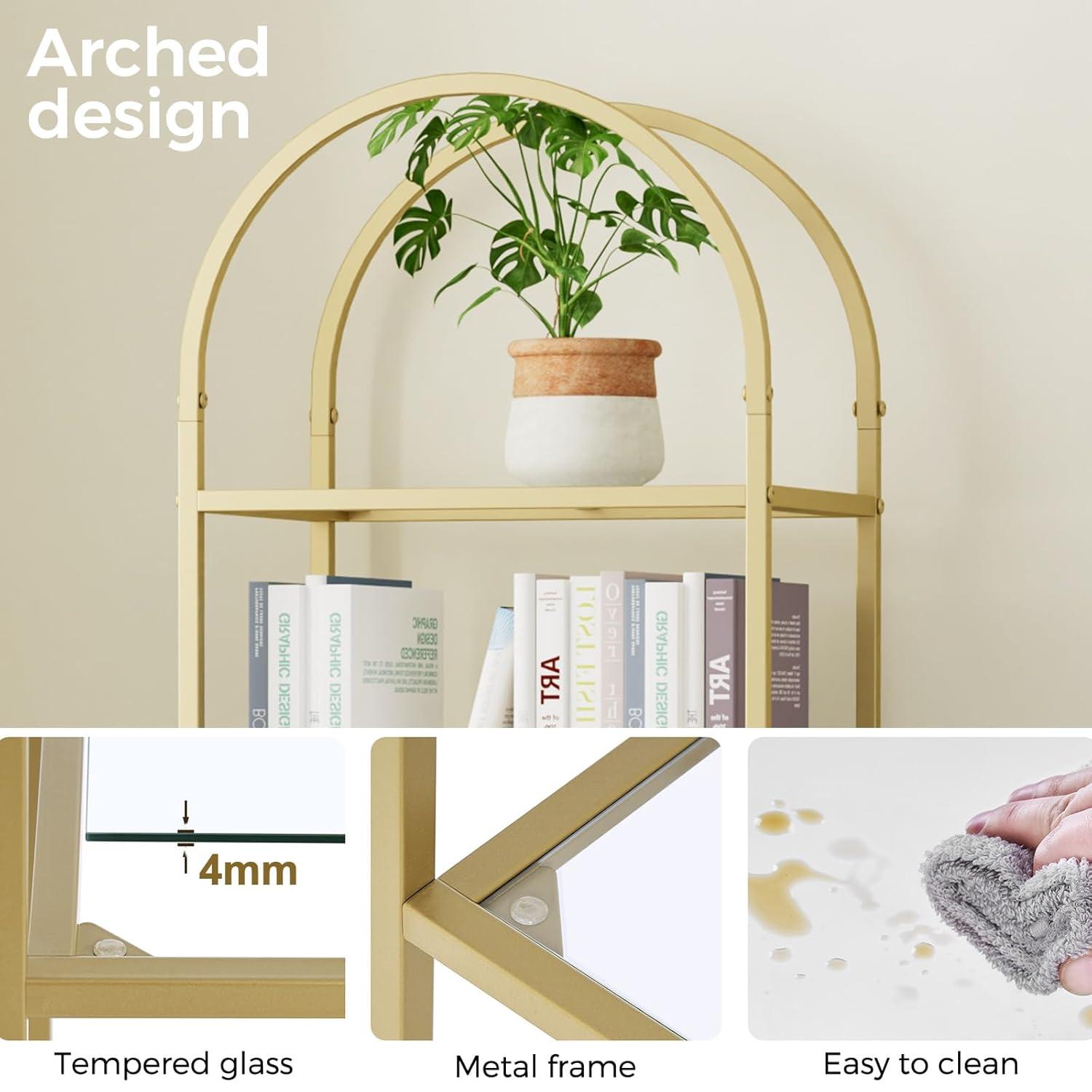 5 Tier Gold Bookshelf, Modern Storage Organizer Shelf, Metal Bookcase Stand for Office, Bedroom Kitchen Living Room