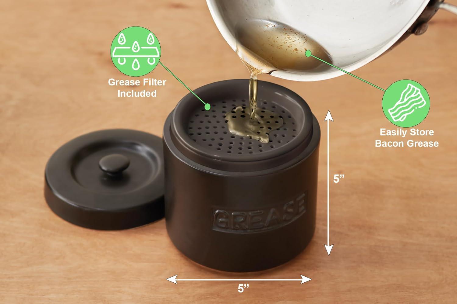 Fox Run Grease Container, Matte Black Ceramic, 4 cup capacity