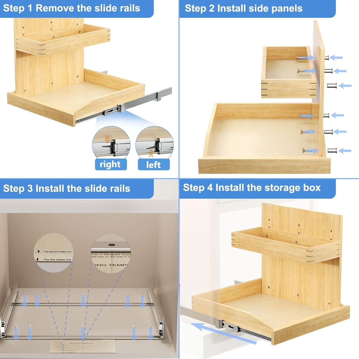 Under Sink Organizers 22½” W x 21” D, 2 Tier Pull Out Cabinet Organizer with Soft Close, Adjustable Multi-Purpose Under Sink Organizer, Right