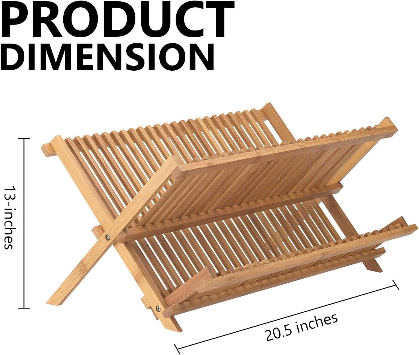 Natural Bamboo Foldable Compact Dish Drying Rack, 20.5 x 13 Inches