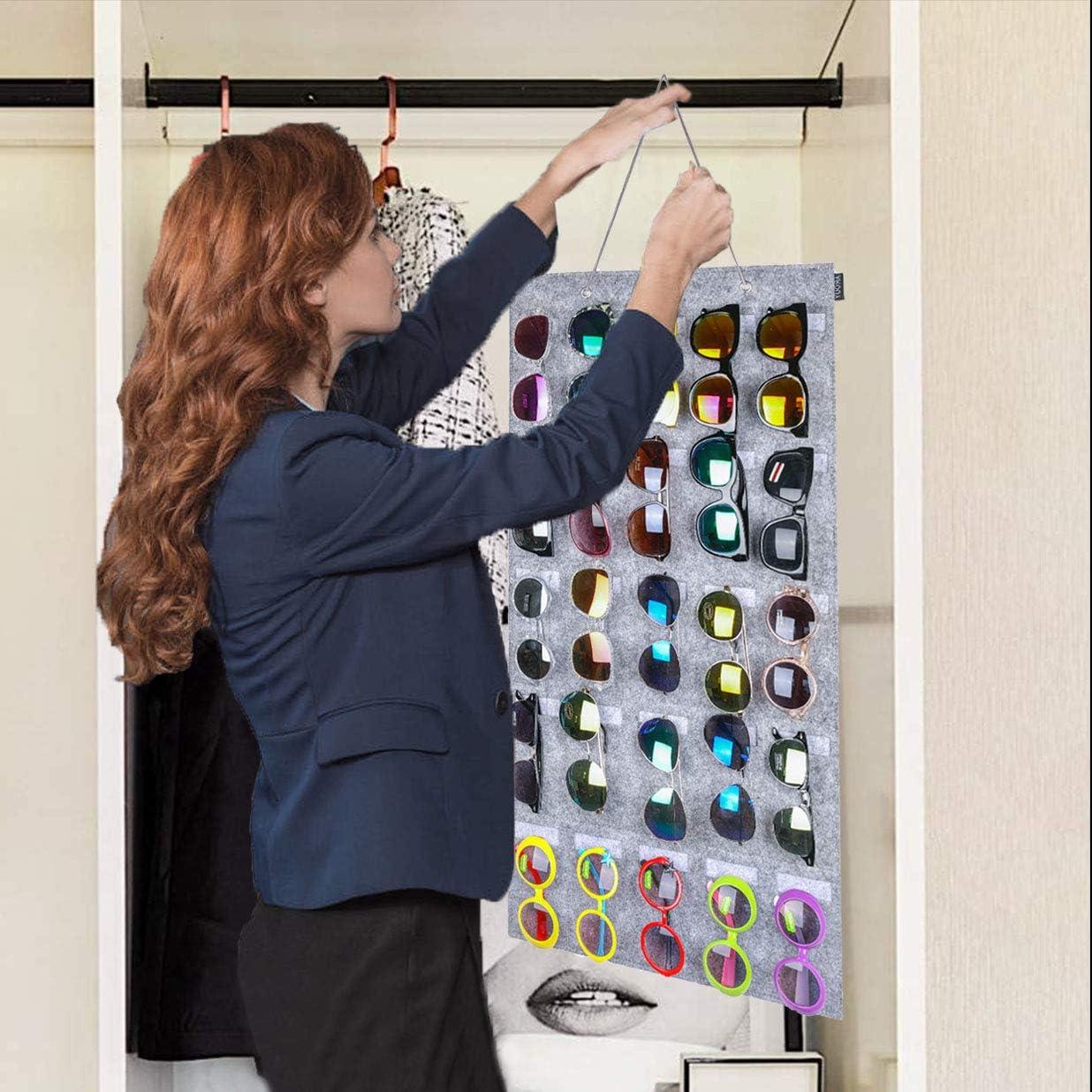 Gray Non-Woven Fabric 25-Slot Hanging Sunglasses Organizer