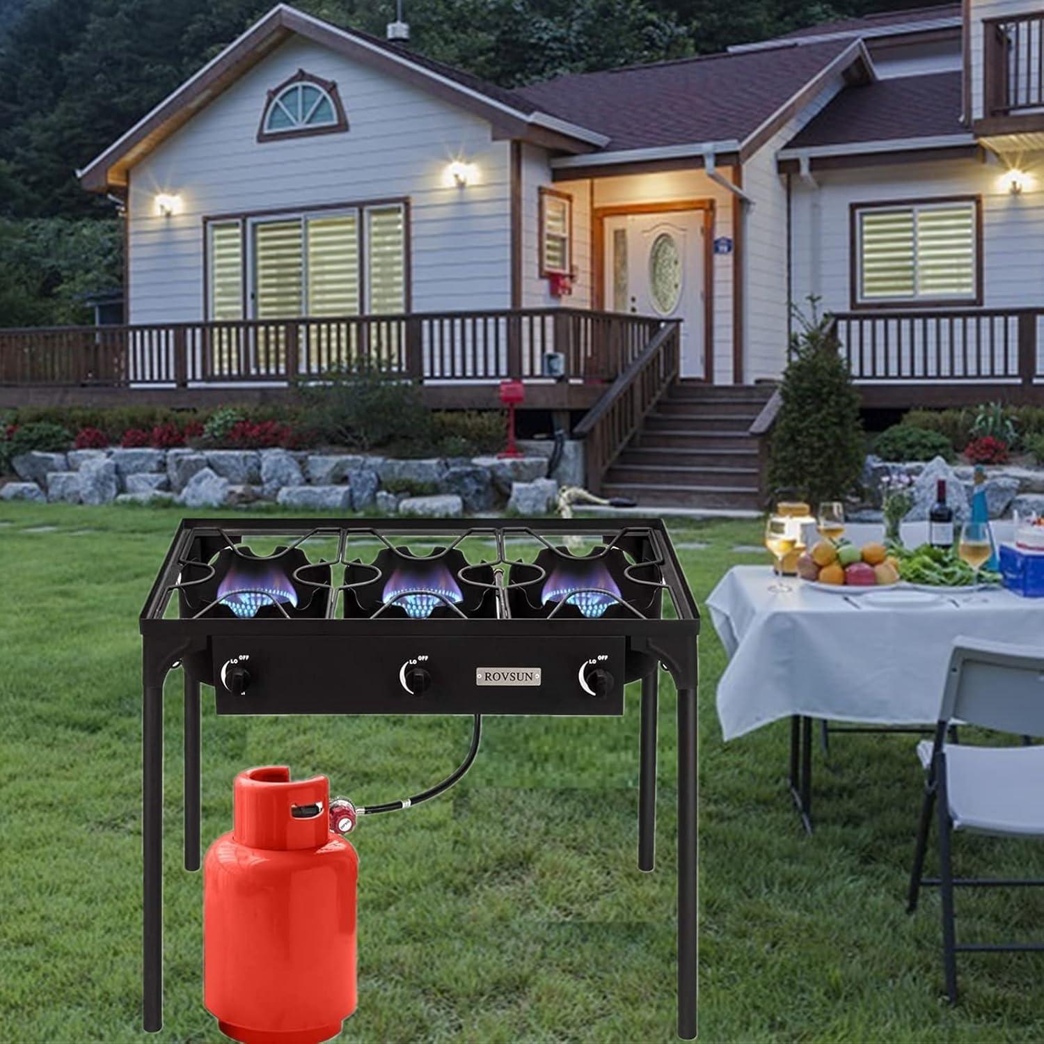 ROVSUN 2/3 Burner Outdoor Propane Gas Stove High Pressure Stand Cooker for Backyard Cooking Camping Home Brewing Canning Turkey Frying, 20 PSI CSA Listed Regulator