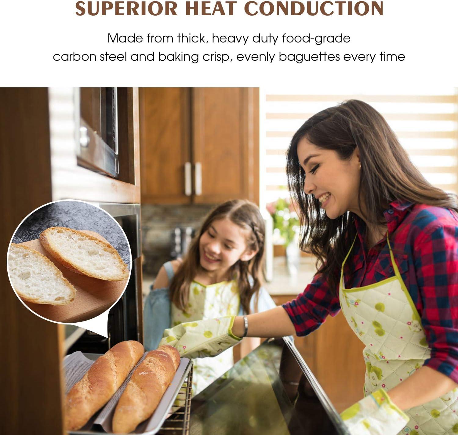 Baguette Pan, French Bread Pans For Baking Pan, Nonstick 3 Slots Perforated Italian Loaf Pan Mold Long French Bread Pan,Golden