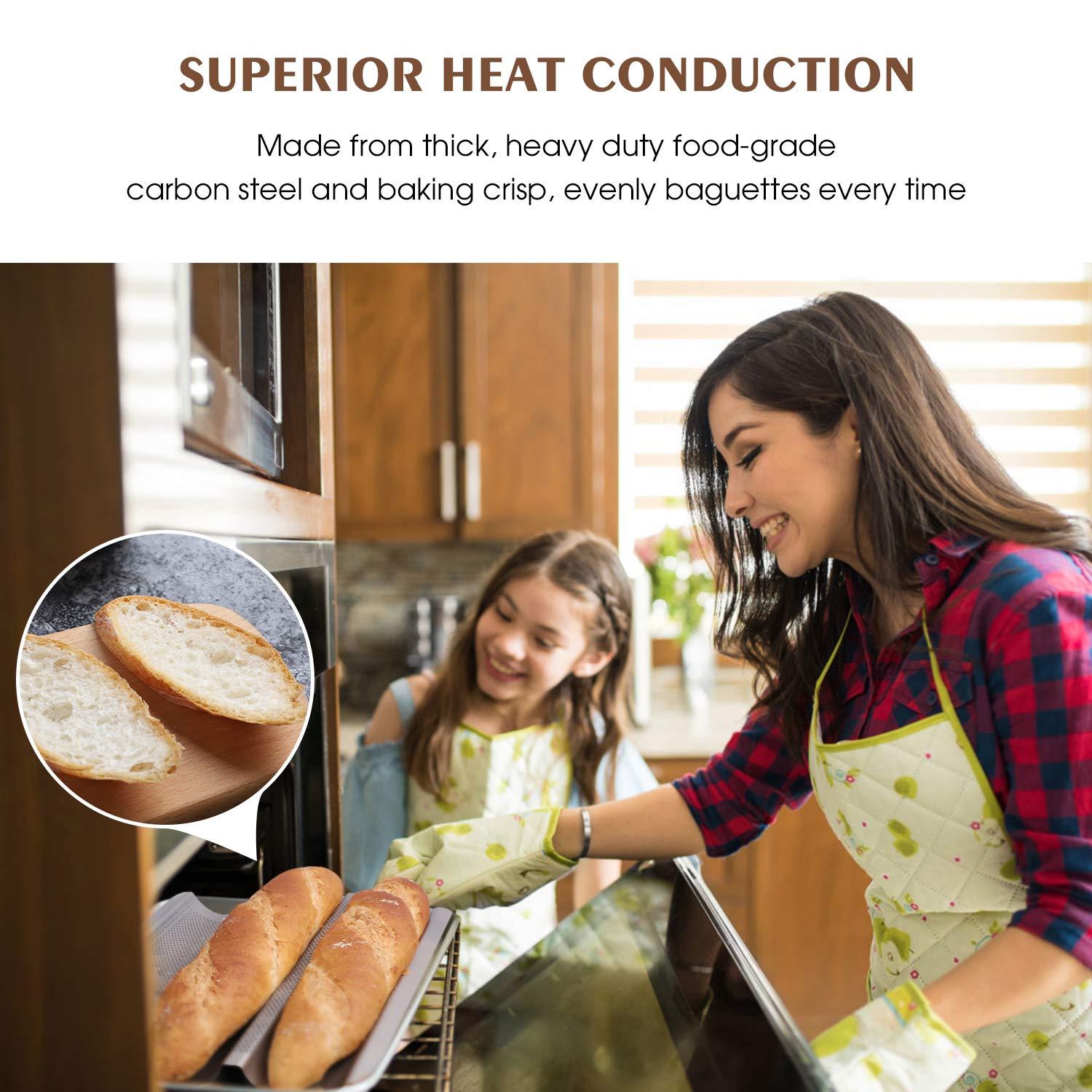 Baguette Pan, French Bread Pans For Baking Pan, Nonstick 3 Slots Perforated Italian Loaf Pan Mold Long French Bread Pan,Golden