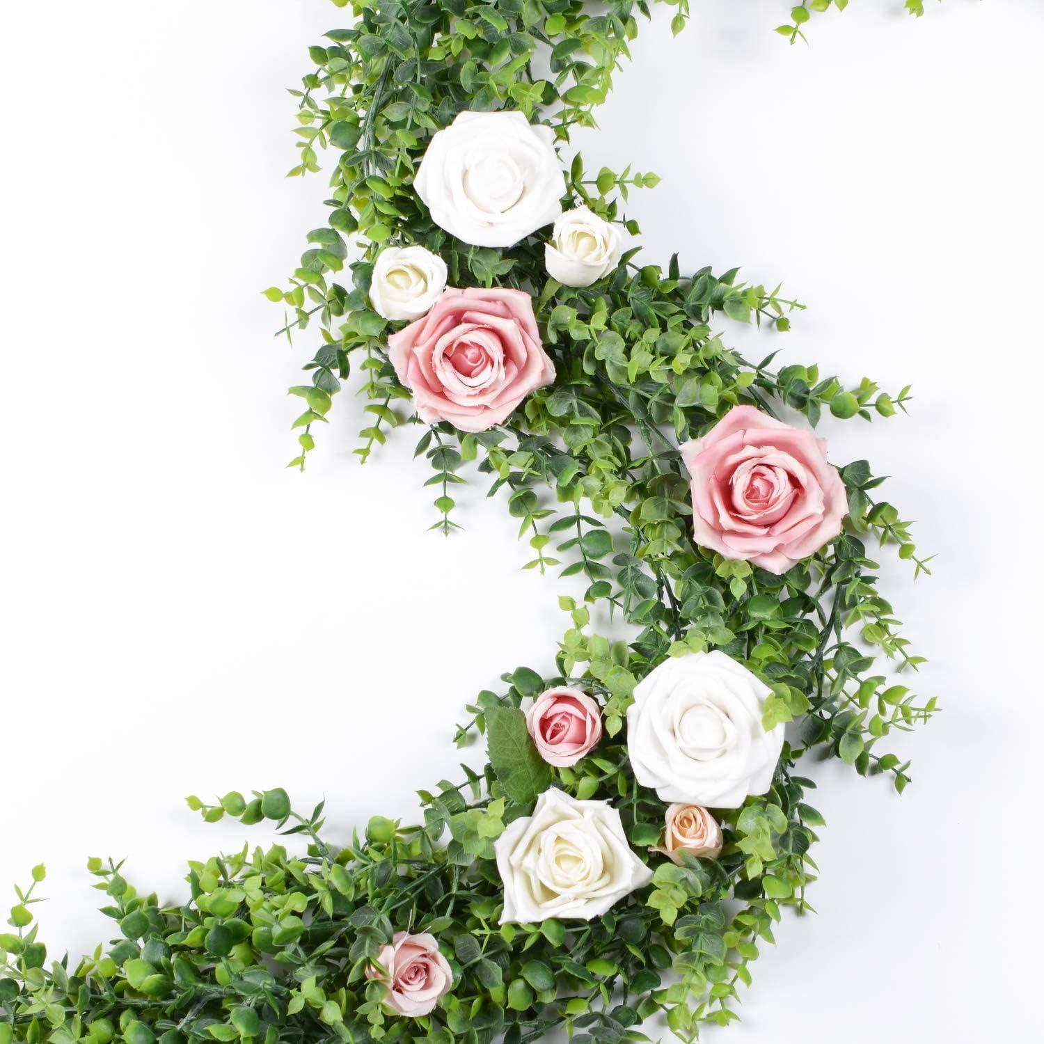 NOGIS 2 Pack Artificial Eucalyptus Garland Fake Vines Faux Eucalyptus Garland Hanging Leaves Greenery 6 Feet/Strand for Wedding Backdrop Arch Wall Table Party Indoor Outdoor Festival Decor