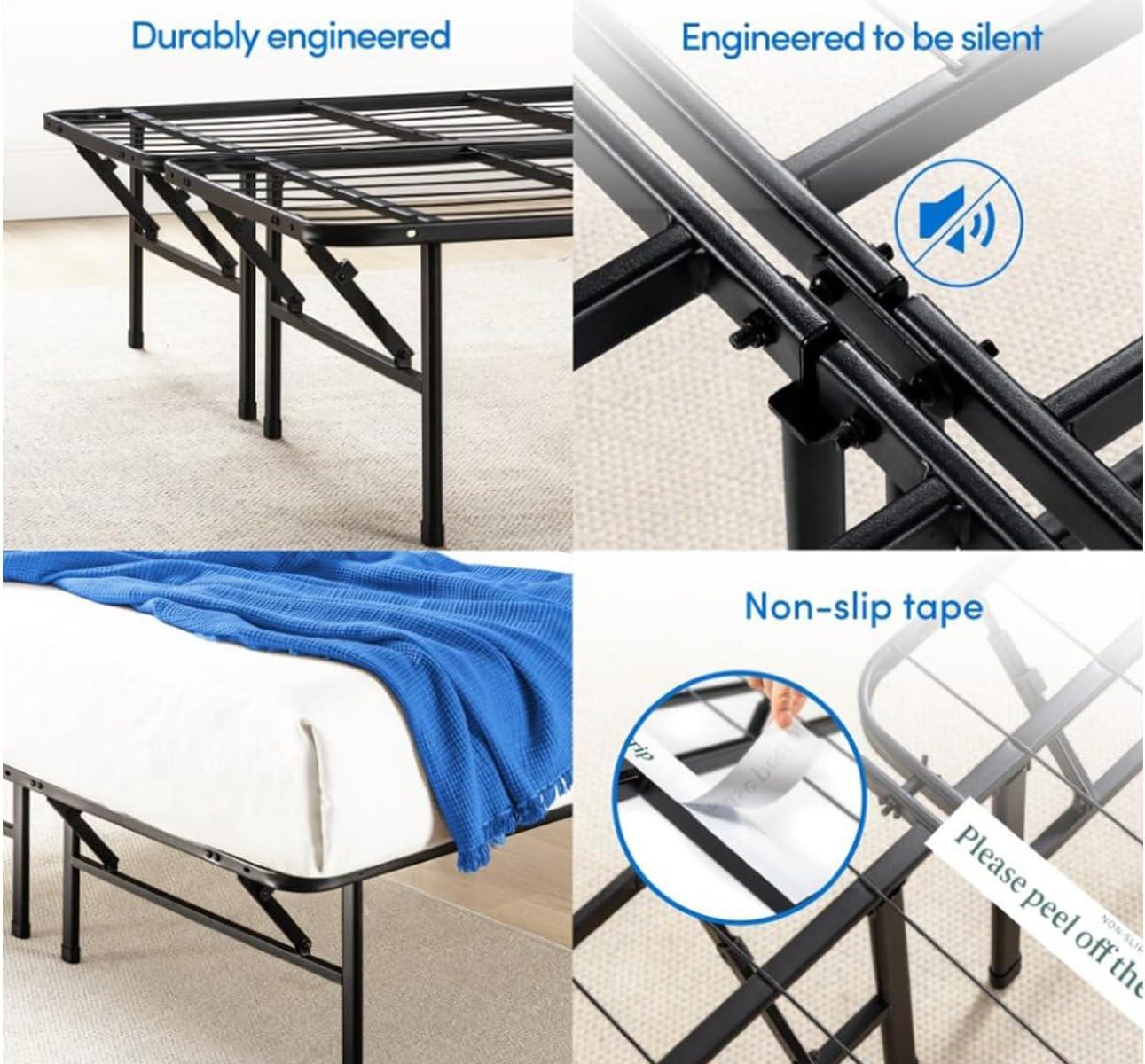 Sleepy's Raised 13 Inch High Metal Platform Frame | Support Mattress Foundation | No Box Spring Needed | Underbed Storage Space | Queen Size