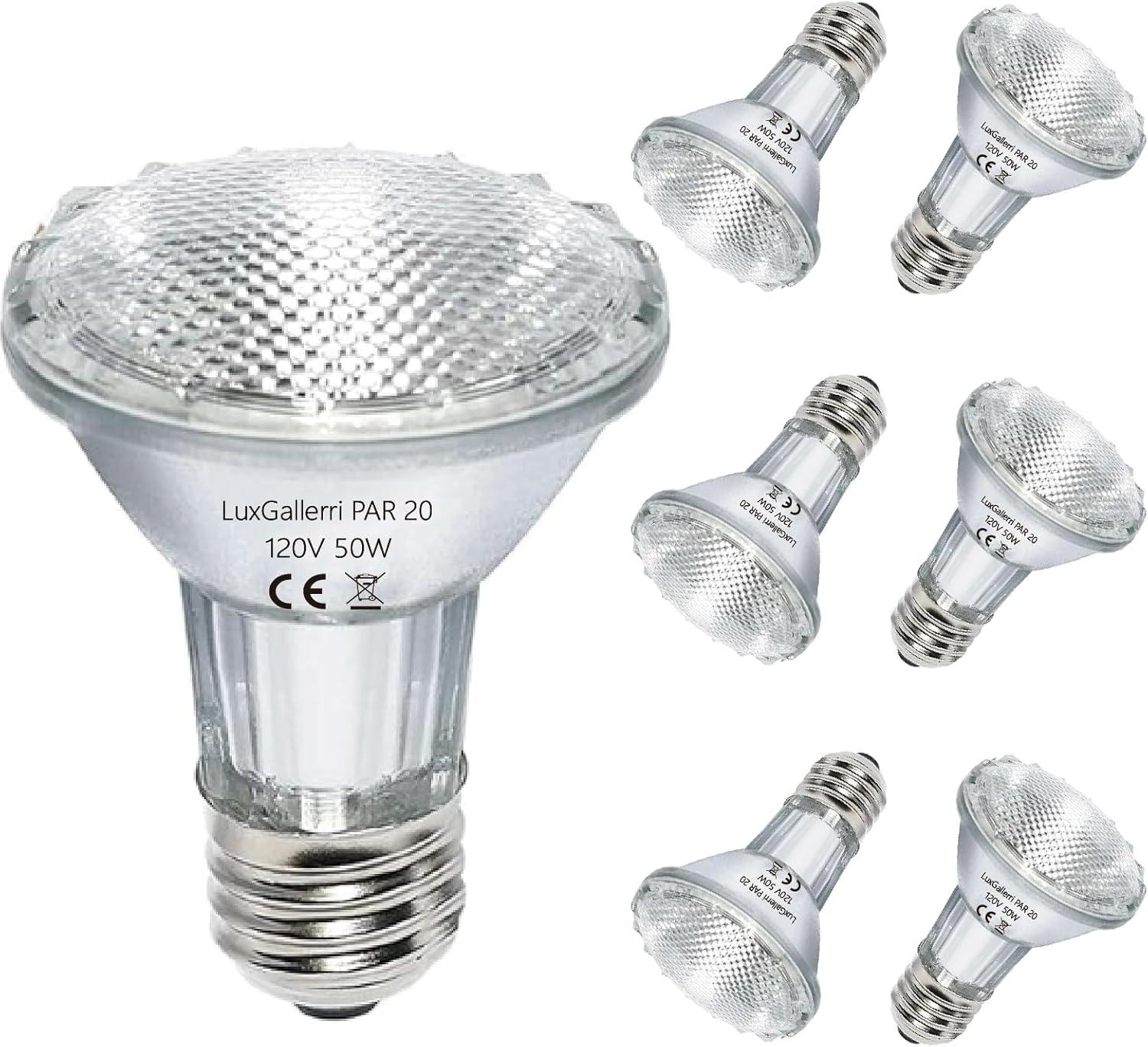 6PCS Par20 Halogen 50W 120V Dimmable, Long Lifespan E26 Par20 Light Bulb with 3000K Warm White for Indoor/Outdoor