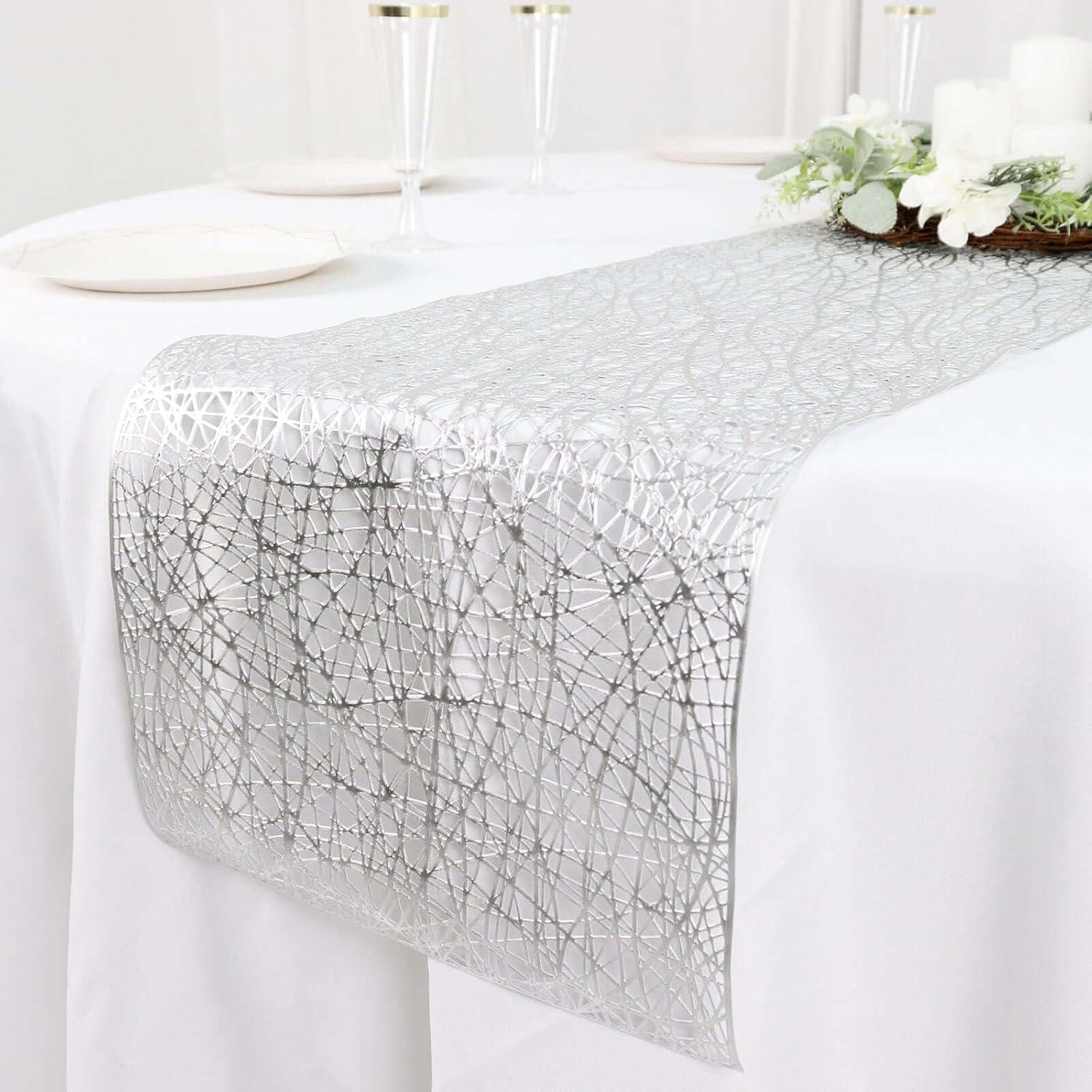 6 Feet Silver Reversible Metallic Woven Vinyl Table Runner