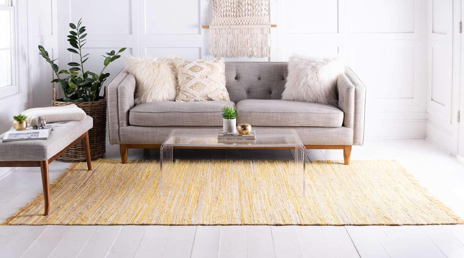 Handwoven Sunshine Stripe 9' x 12' Yellow Cotton Area Rug