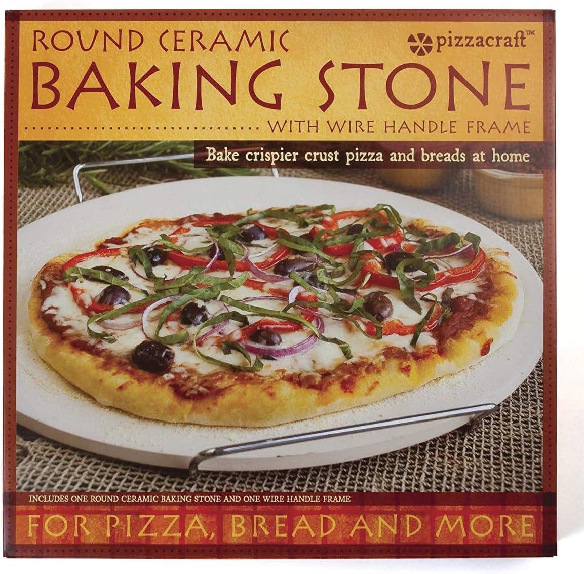 15" Round Ceramic Pizza Stone with Wire Handles