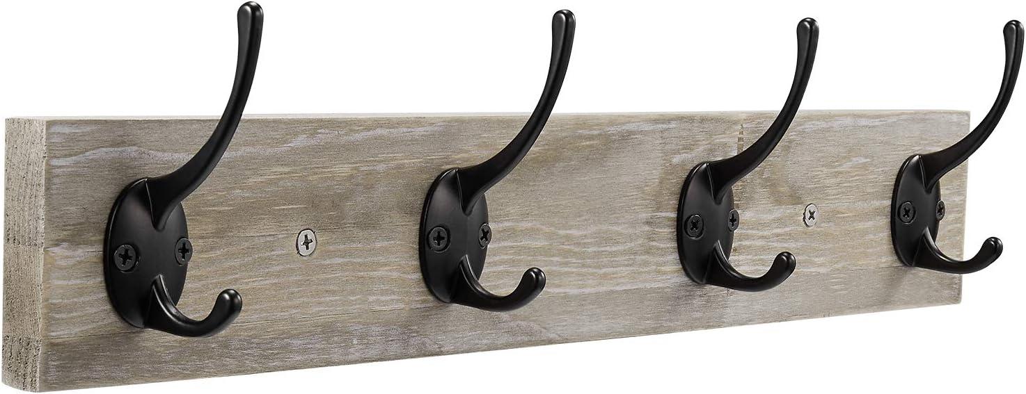 Rustic Pinewood Wall Mounted Coat Rack with Zinc Hooks