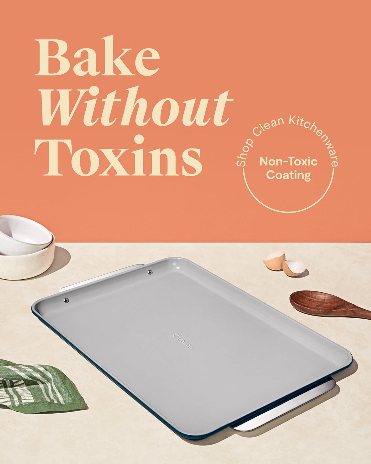 Caraway Non-Stick Ceramic Large Baking Sheet Navy: Aluminized Steel, Rectangle, Hand Wash, Cookie Sheet, 1 Year Warranty