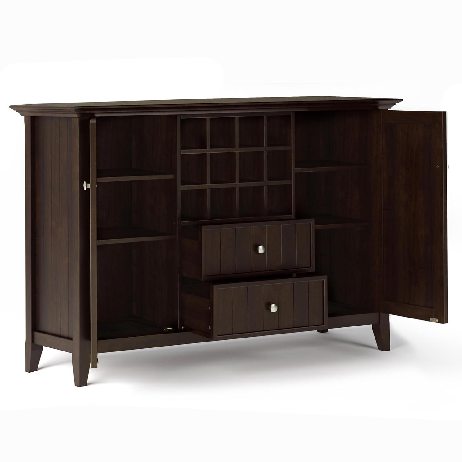 Simpli Home Bedford 54"W Solid Wood Sideboard Buffet and Wine Rack, 2 Drawers, and 2 Cabinets