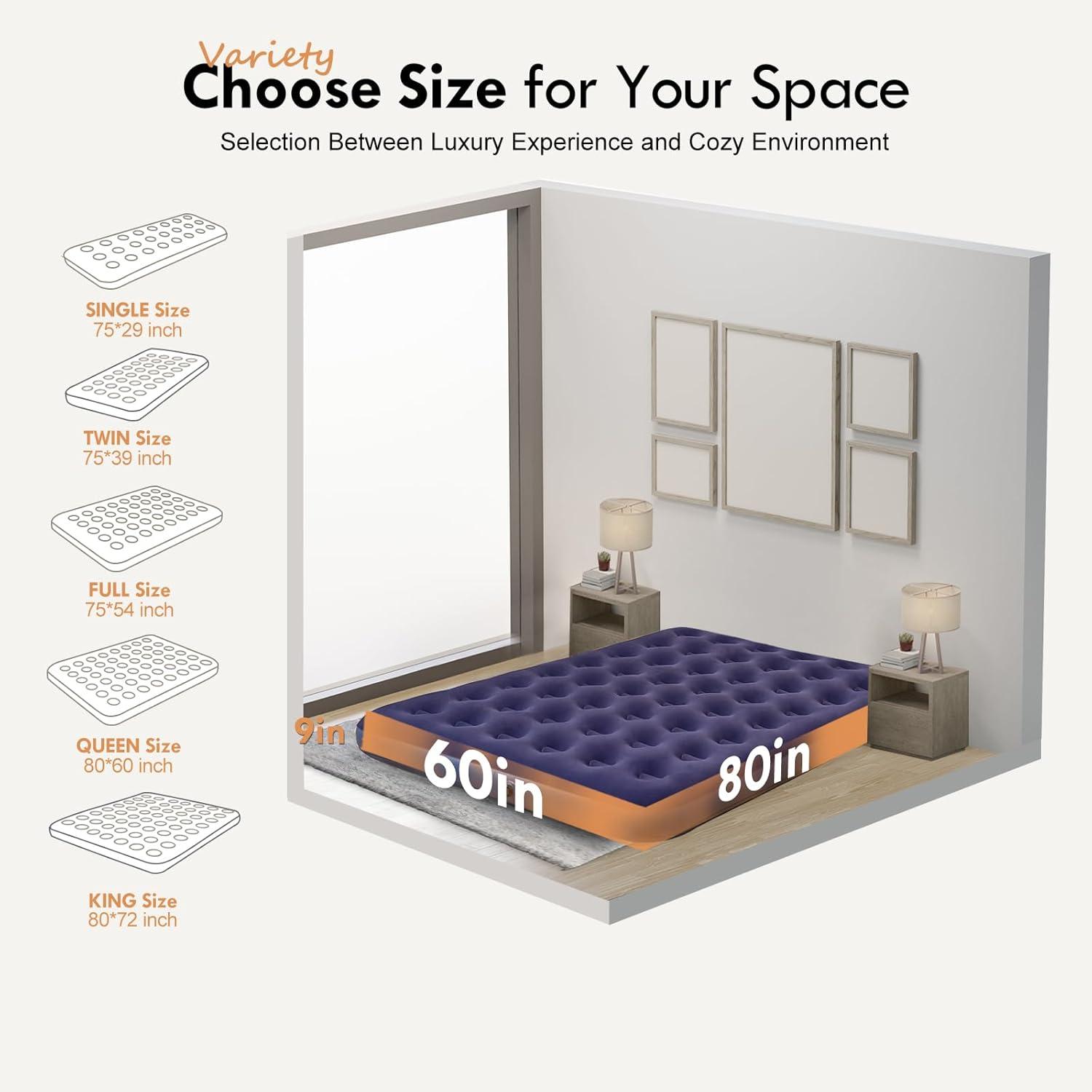 RAPTAVIS Queen Size Air Mattress Inflatable Bed, Blow Up Mattress Camping Sleeping Pad