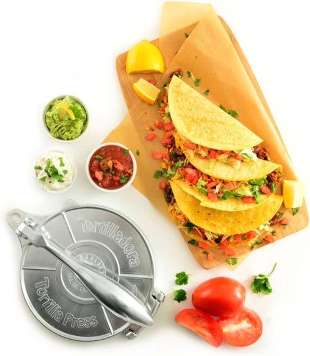 Norpro 8 Inch Round Cast Aluminum Tortilla Masa Dough Press Flattener, Silver