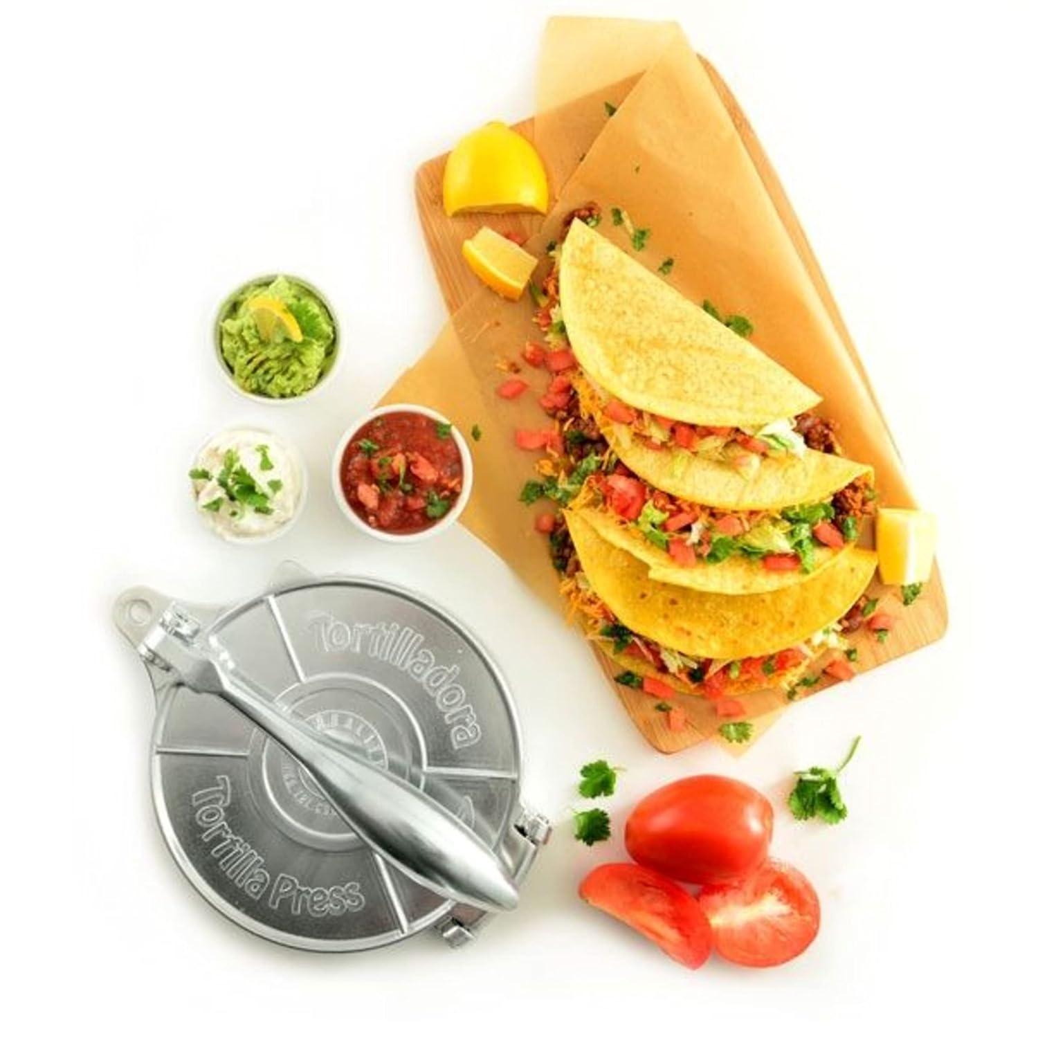 Norpro 8 Inch Round Cast Aluminum Tortilla Masa Dough Press Flattener, Silver