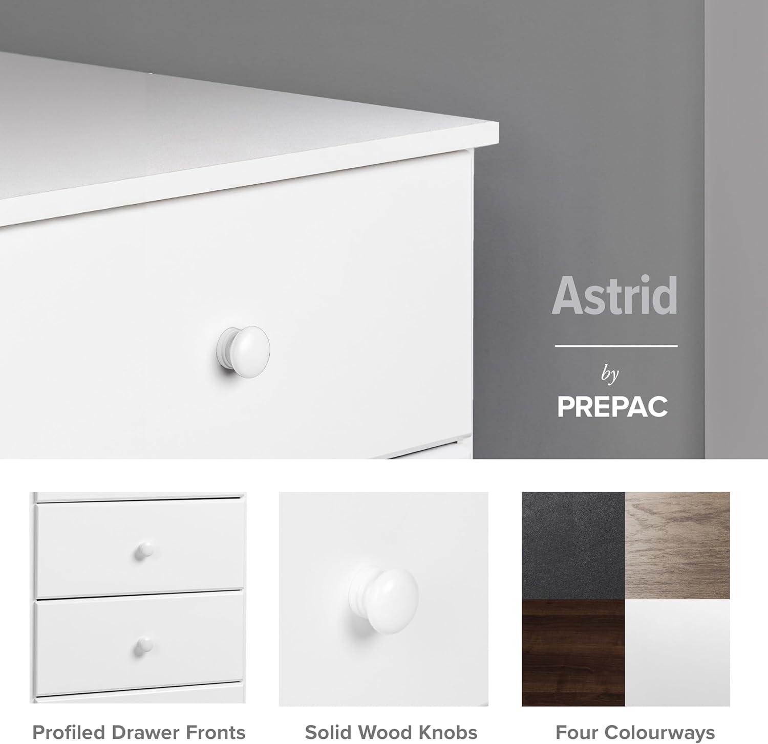 6 Drawers Astrid Dresser White - Prepac: Contemporary Style, Solid Wood Knobs, 47.25" Wide