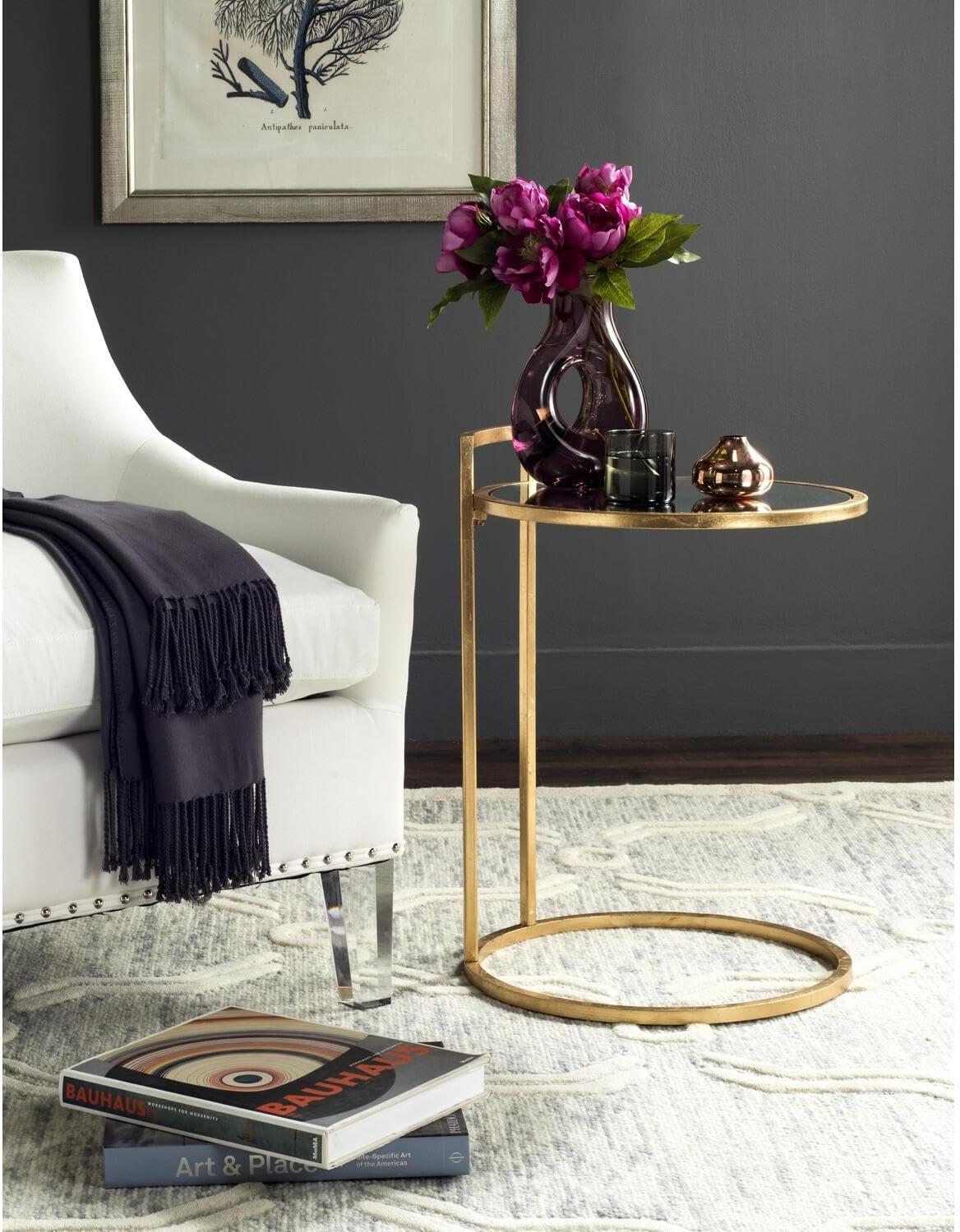 Calvin Round Gold Leaf End Table - Gold/Mirror - Safavieh.