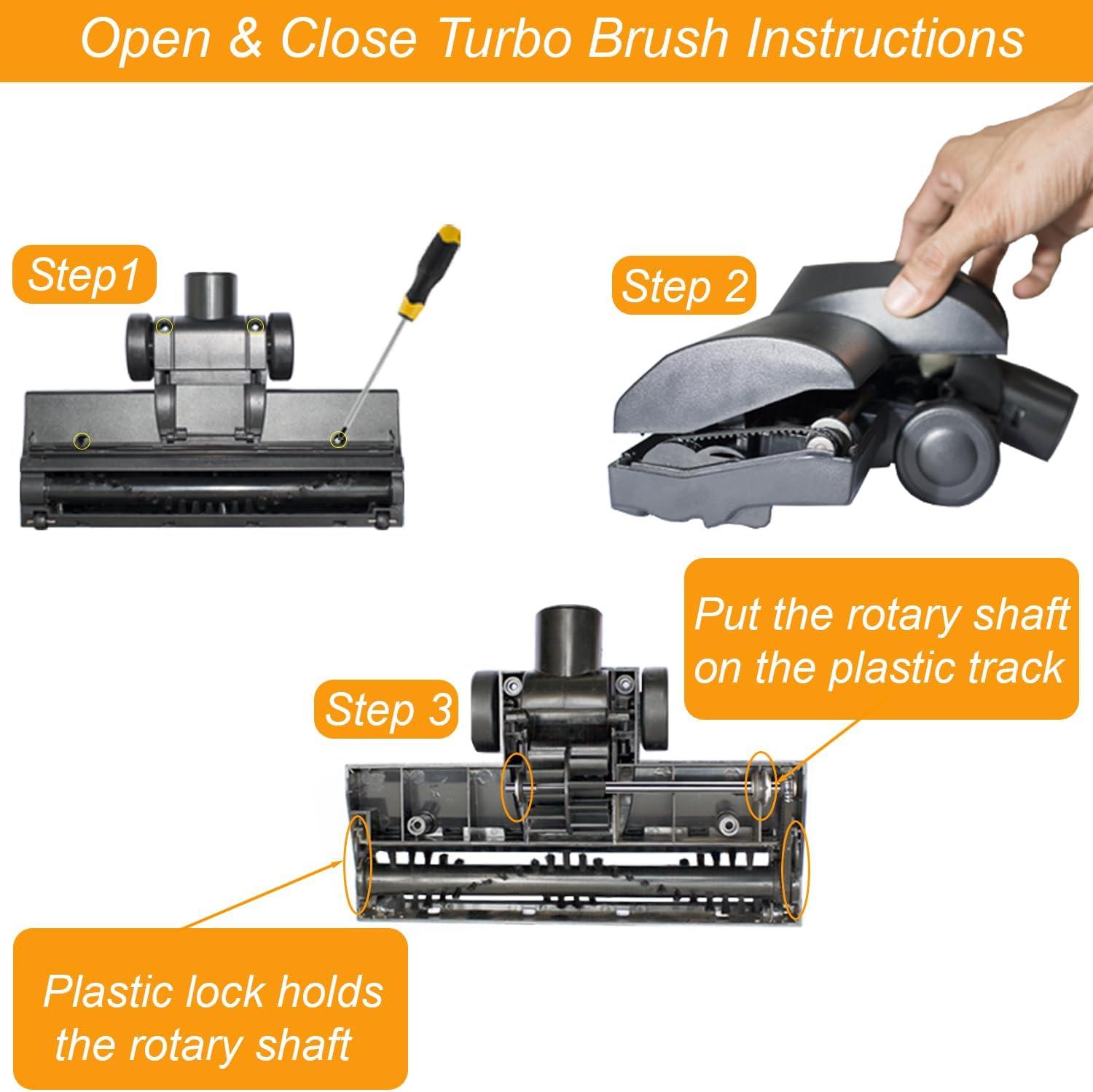 1.25'' Vacuum Turbo Brush Head for Small Shop Vac Accessories- Pet Hair Removal Vacuum Attachment - Work on Low Carpet, Wood Floor, Tile Floor