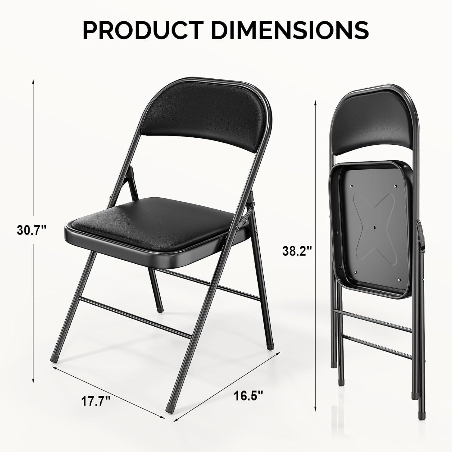 VENI 4-Pack Vinyl-Padded 30" Metal Folding Steel Chairs  Adult Foldable Chair 4 Pack, Black