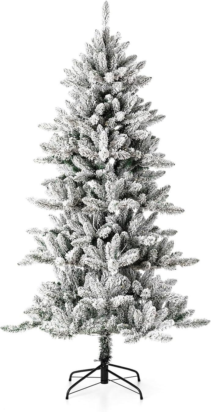 Glitz Design Glitzhome 6ft Pre-Lit Flocked Slim Fir Artificial Christmas Tree with 300 Warm White